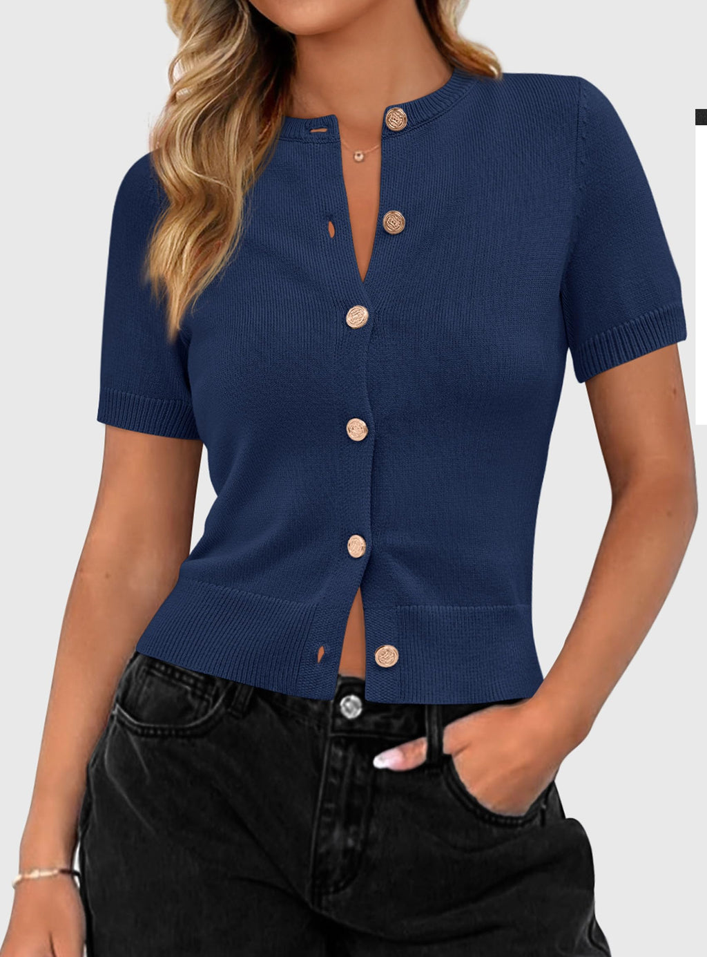 PRETTYGARDEN Womens Casual Summer Short Sleeve Cardigans Button Down Knitted Sweater Basic Crew Neck Crop Tops