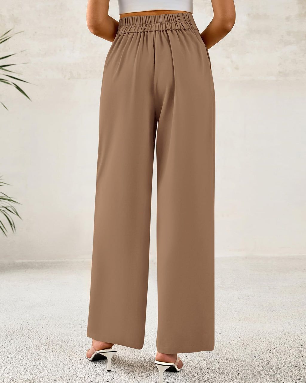 BTFBM Women Wide Leg Dress Pants High Waisted Button Pleated Business Casual Trousers Office Work Palazzo Pants