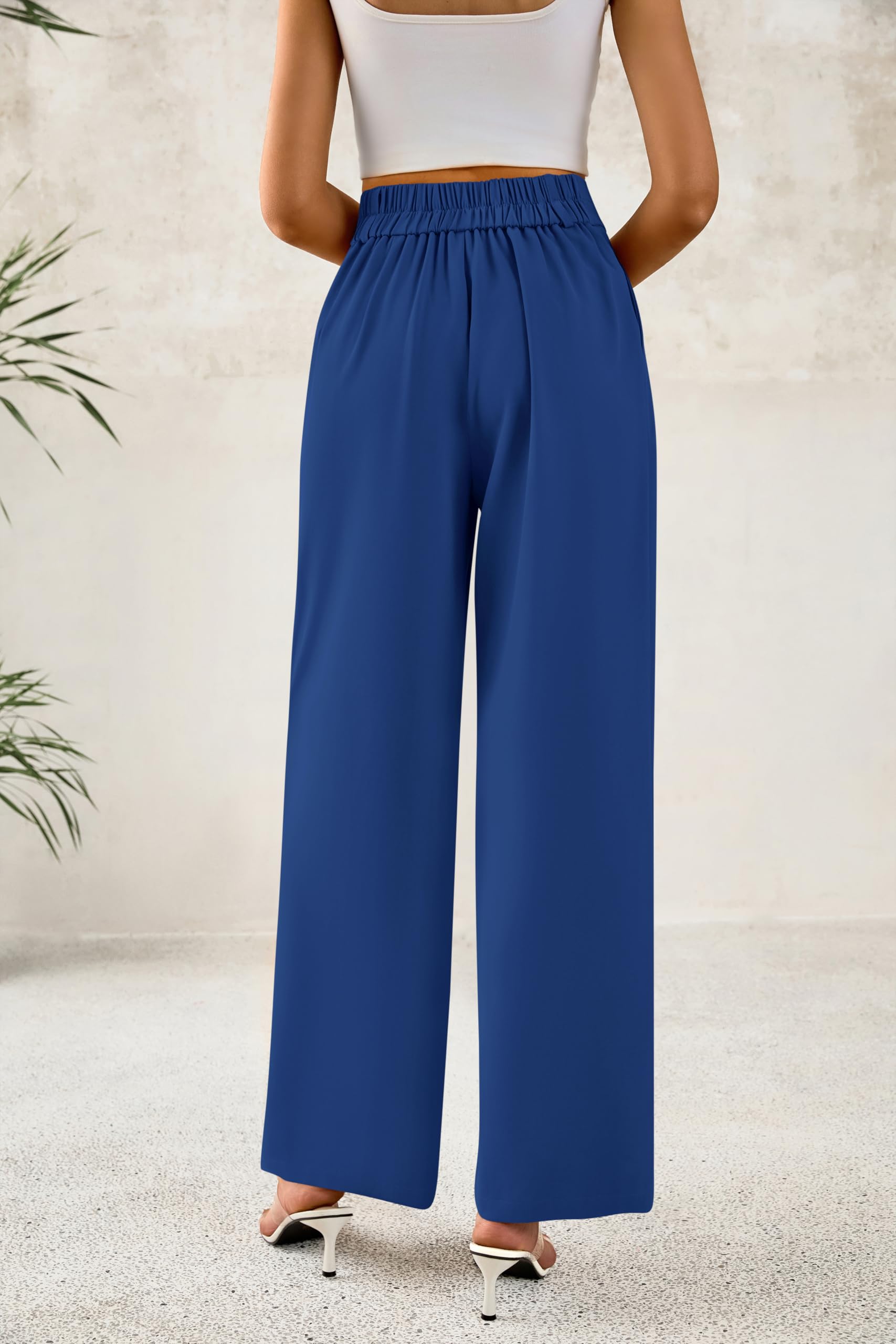 BTFBM Women Wide Leg Dress Pants High Waisted Button Pleated Business Casual Trousers Office Work Palazzo Pants