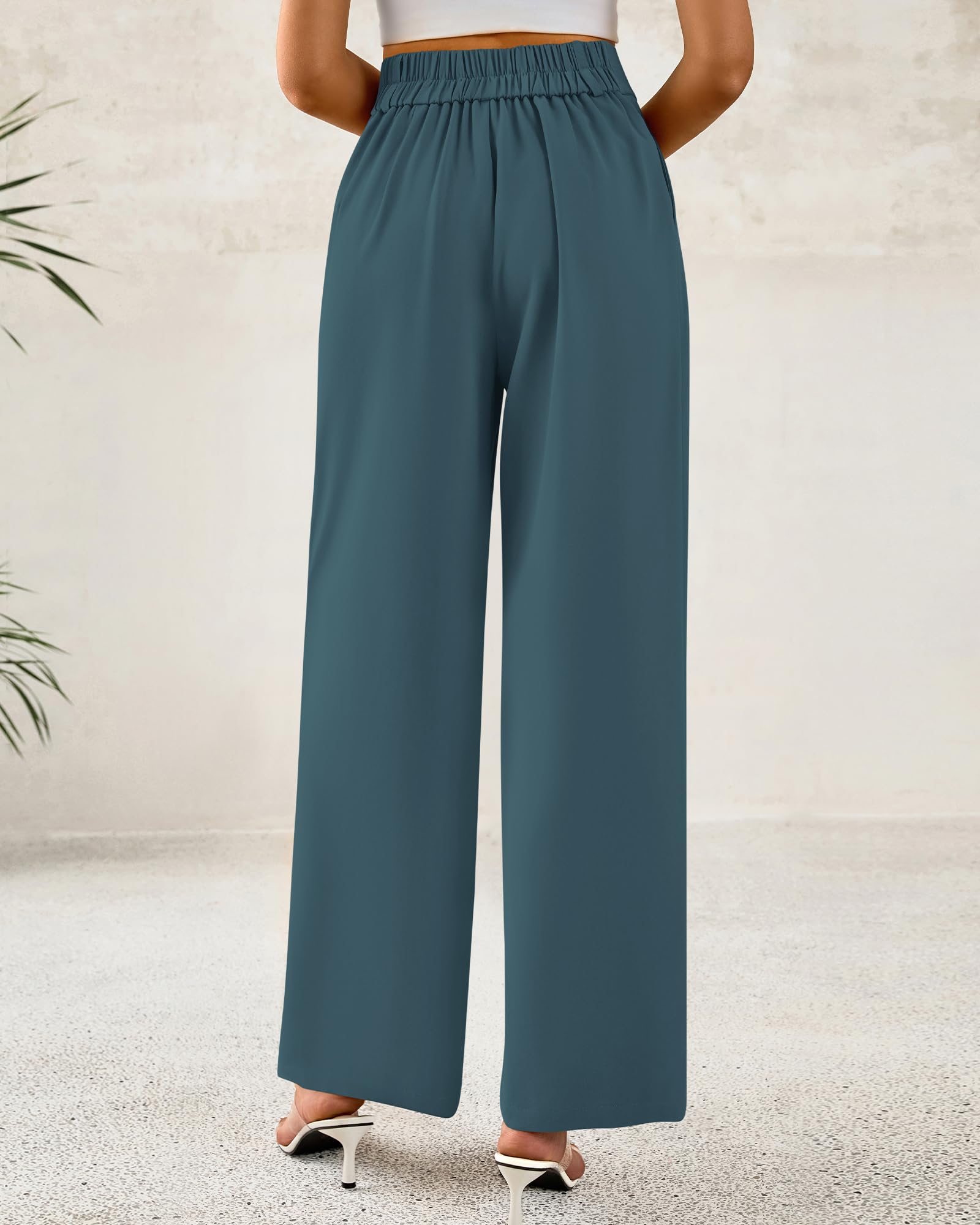 BTFBM Women Wide Leg Dress Pants High Waisted Button Pleated Business Casual Trousers Office Work Palazzo Pants