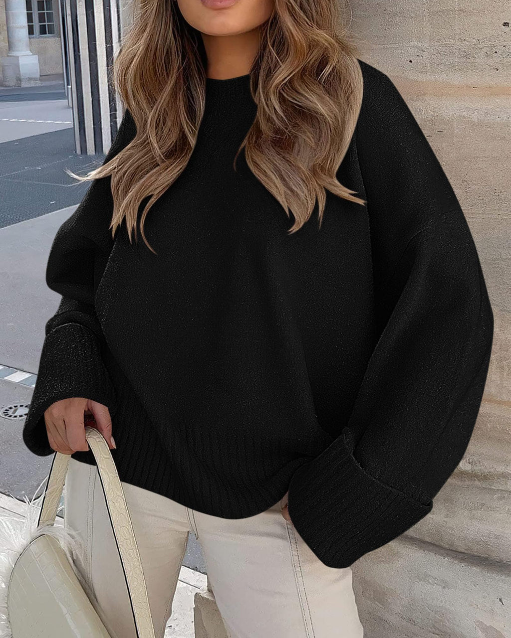 PRETTYGARDEN Women's Fall Oversized Sweaters Casual Crewneck Pullover Long Sleeve Fuzzy Chunky Knit Tops Blouse