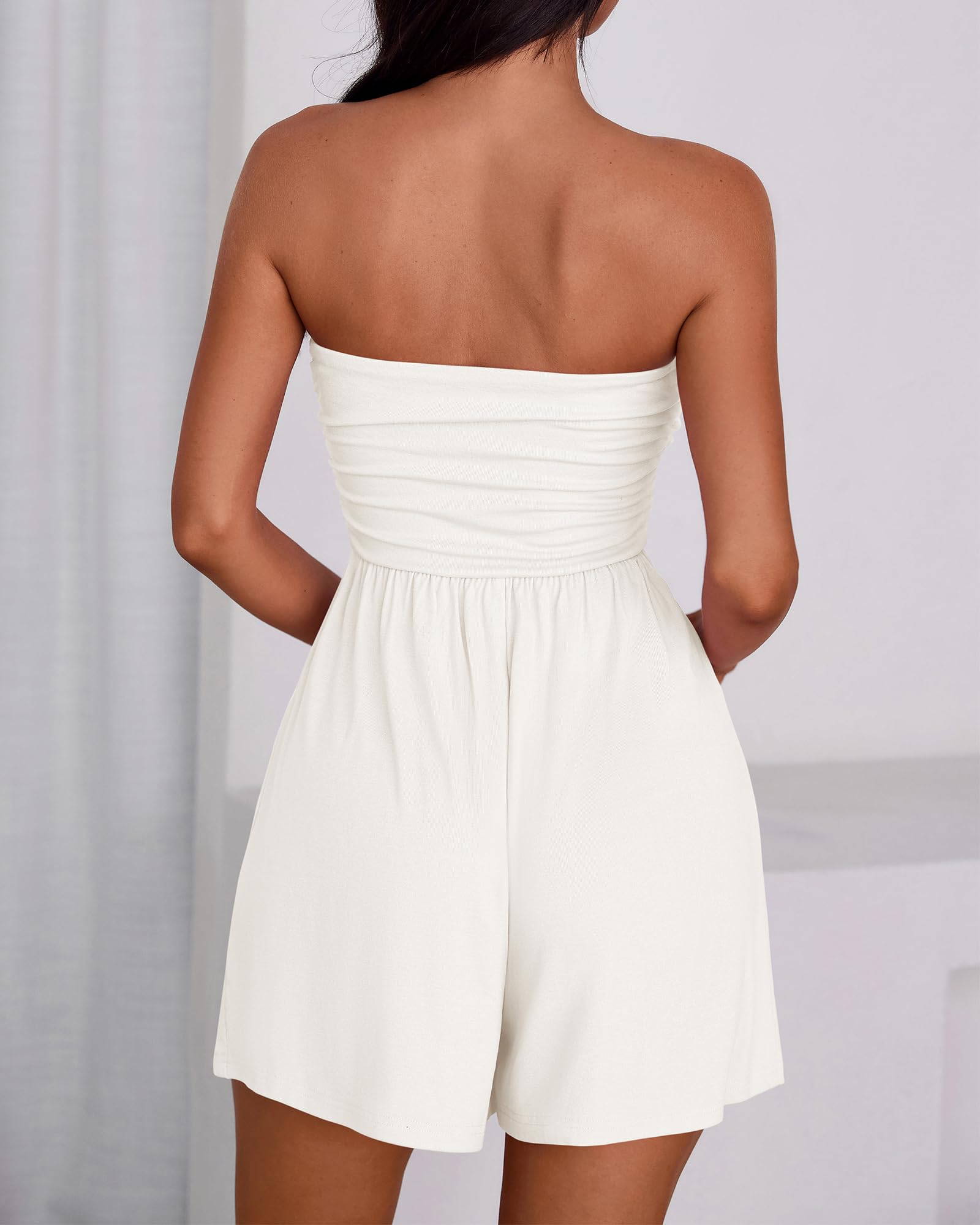BTFBM Womens Romper Spring Summer Strapless Tube Tops Beach Vacation Clothes Boho Loose Shorts Jumpsuits Pockets