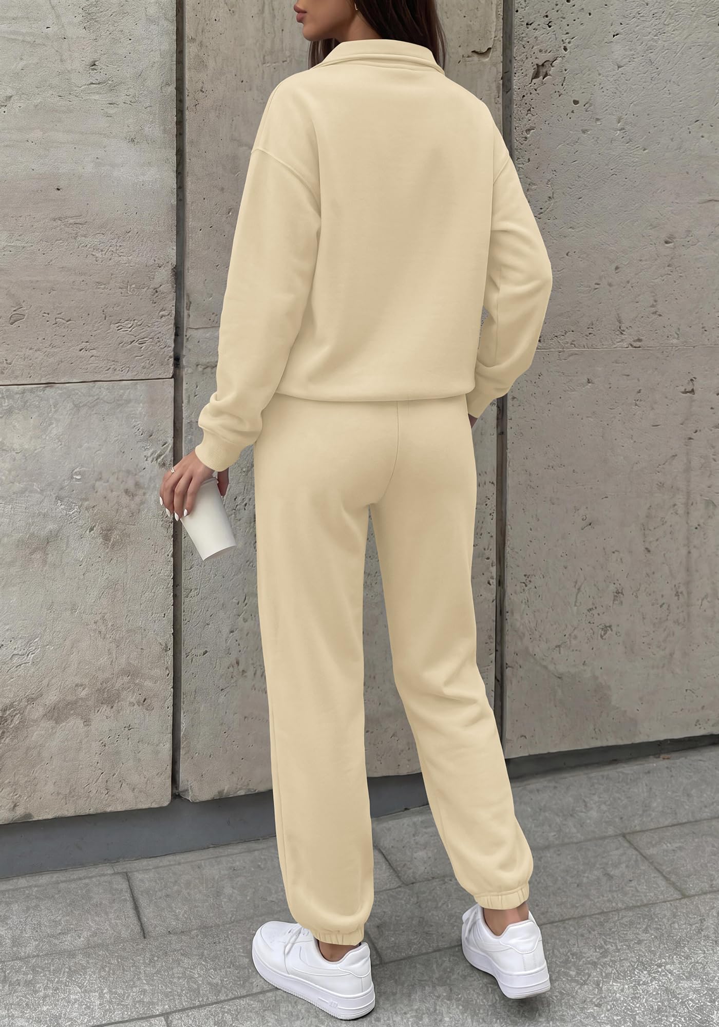 BTFBM Womens 2 Piece Outfits Sweatsuit Fleece Lounge Sets Quarter Zip Pullover Sweatshirt,Baggy Jogger Sweatpants,Fall Fashion Clothing,Airport Travel Matching Sweat Set
