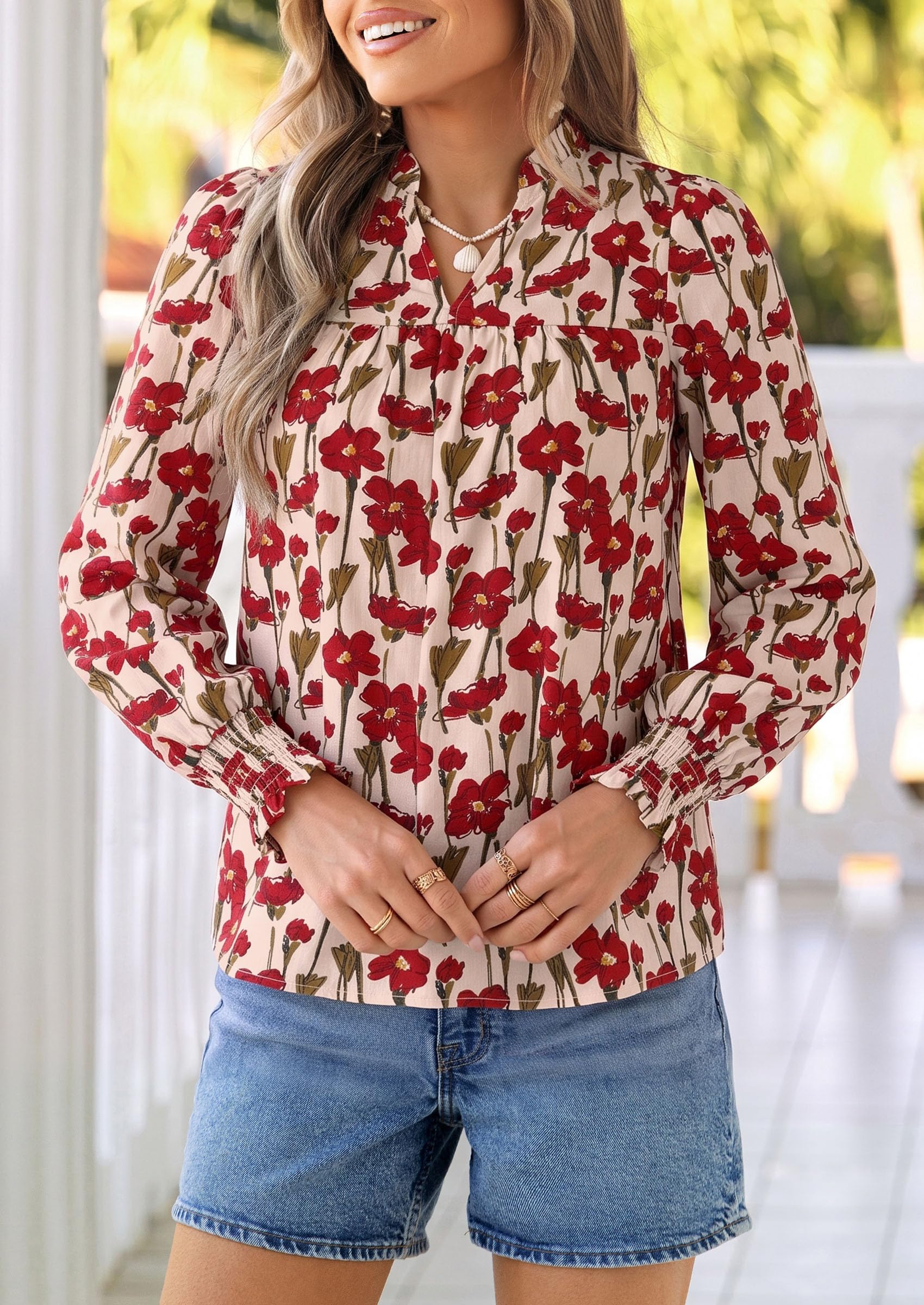 PRETTYGARDEN Women's Boho Floral Blouses Dressy Casual