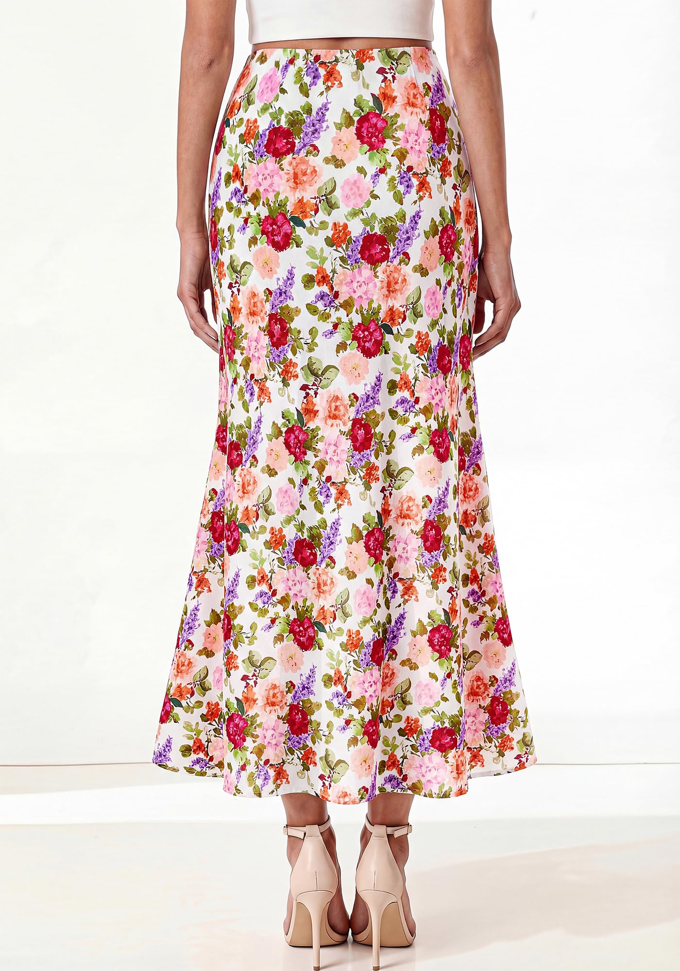 BTFBM Maxi Skirts for Women Summer Spring Boho Lightweight A Line High Waisted Wedding Guest Party Silk Midi Skirt