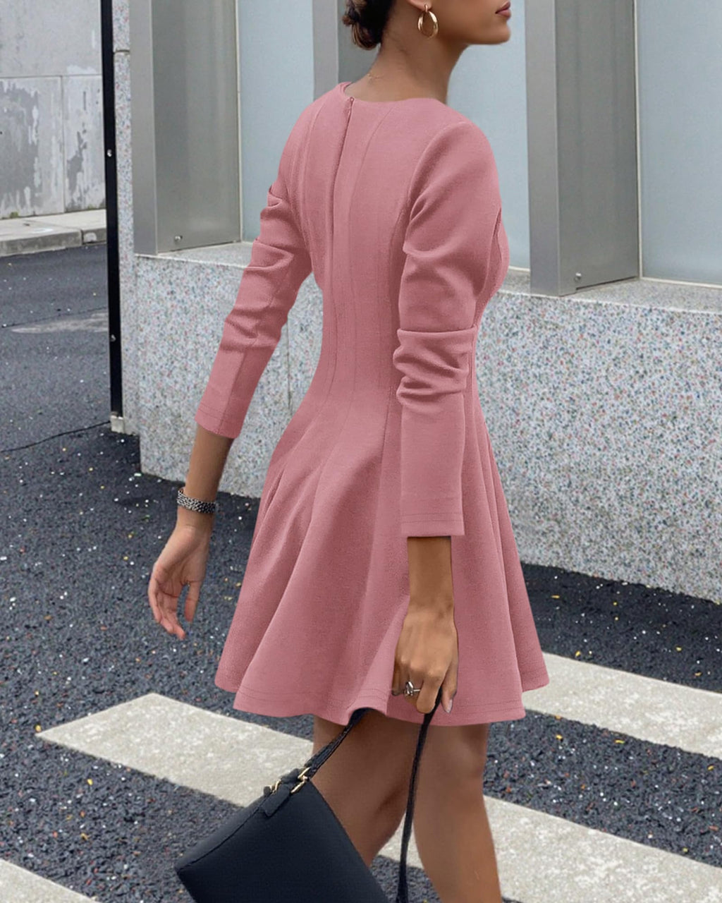 BTFBM Spring Dresses for Women Long Sleeve High Waist Pleated Flowy A Line Party Wedding Guest Dress Business Casual