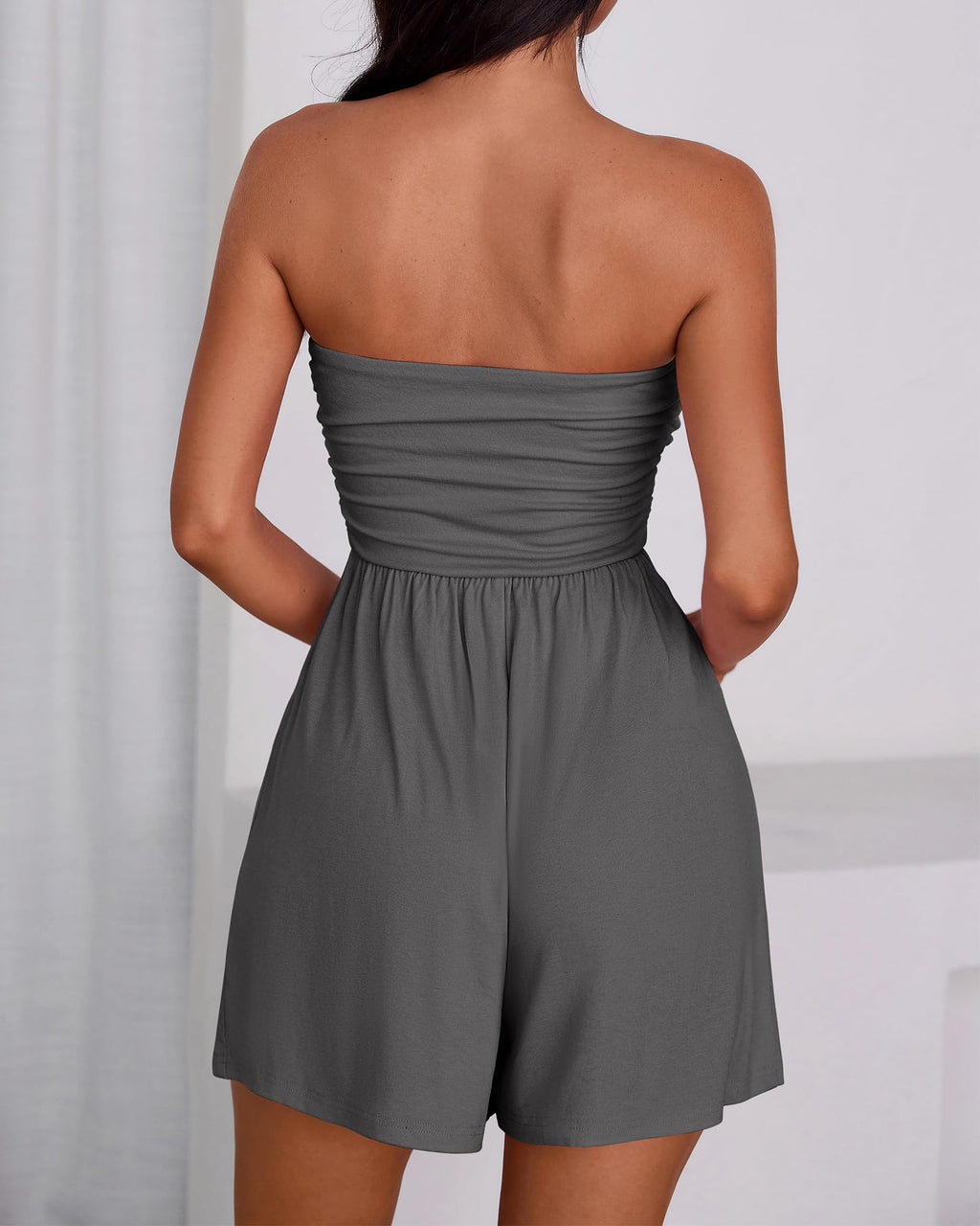 BTFBM Womens Romper Spring Summer Strapless Tube Tops Beach Vacation Clothes Boho Loose Shorts Jumpsuits Pockets
