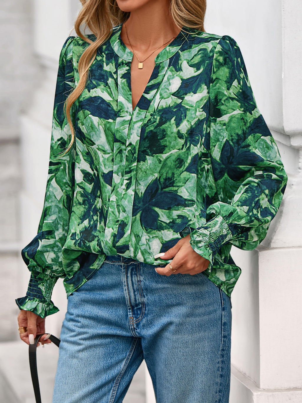 FreshPretty Womens Boho Floral Long Sleeve Tops Fall Fashion V Neck Loose Chiffon Work Blouses Dressy Casual Ruffle Shirts