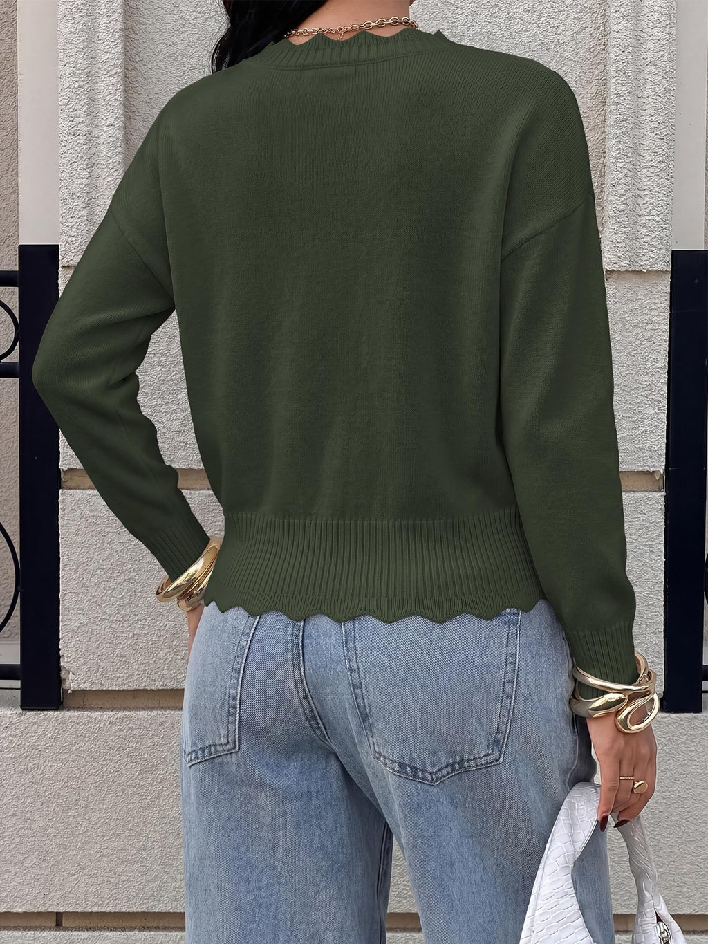 BTFBM Fall Long Sleeve Sweaters for Women | V Neck,Drop Shoulders,Scallop Edges,Lightweight Knit Sweaters Top,Daily Wear,Holiday,Christmas,Winter Clothing