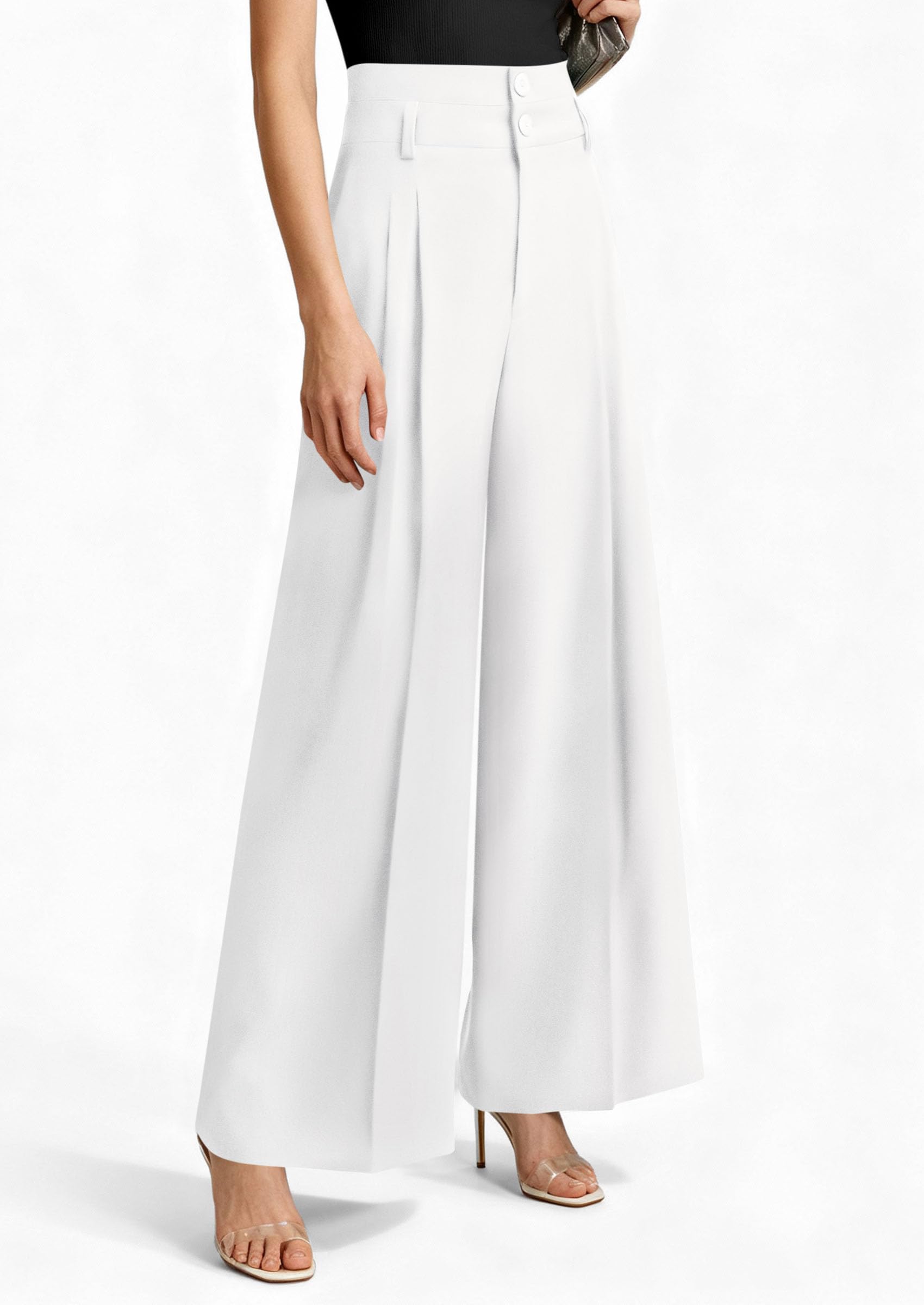 PRETTYGARDEN Womens Spring Wide Leg Palazzo Pants Trendy Loose Button High Waist Pleated Work Business Casual Trousers