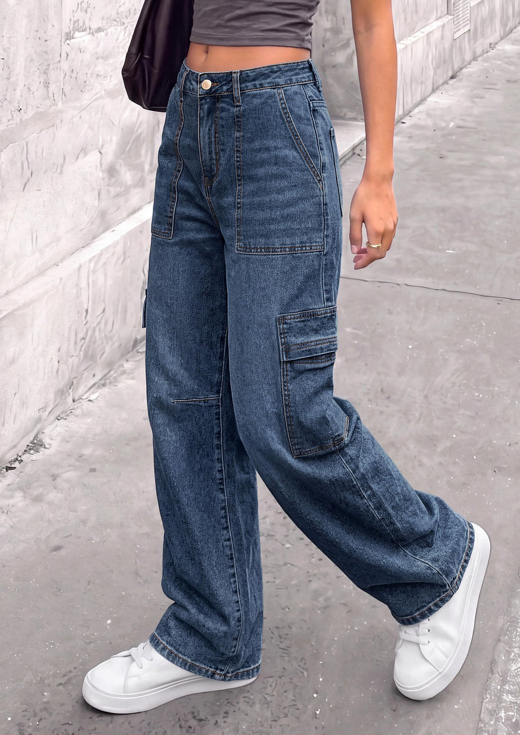 PRETTYGARDEN Barrel Pants Women Wide Leg Baggy Denim Jeans Relaxed Fit,Utility Pockets,Loose Streetwear,Boyfriend Style,Y2K Outfits,Fashion Cargo Pants,Fall Clothes