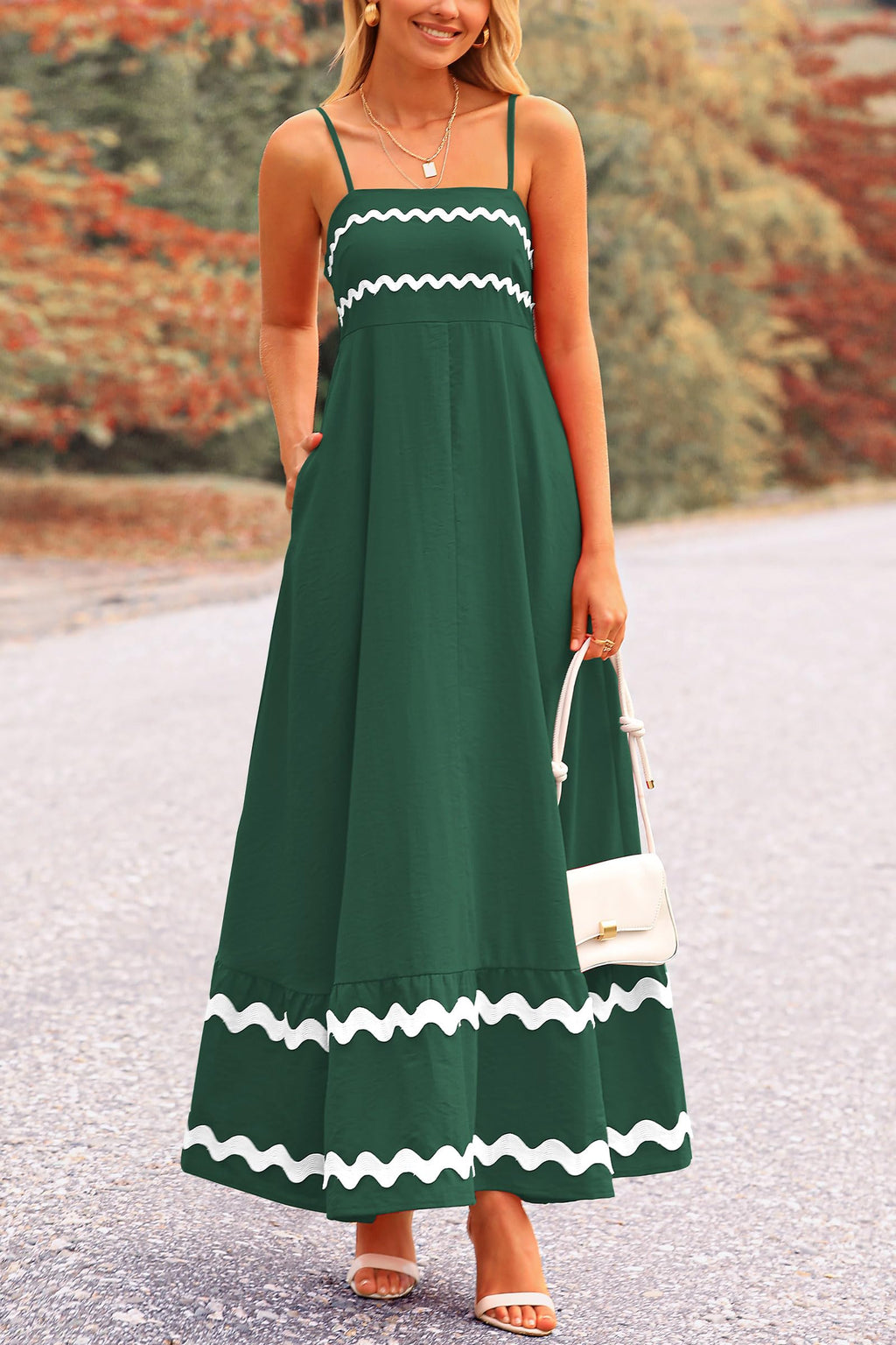 PRETTYGARDEN Women's Summer Flowy Maxi Dress Casual Sleeveless Spaghetti Strap Ruffle Beach Long Dresses
