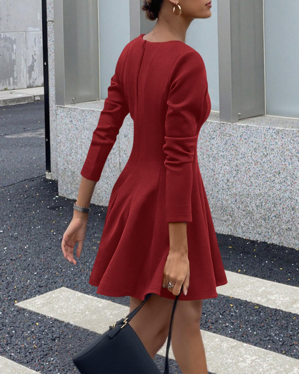 BTFBM Spring Dresses for Women Long Sleeve High Waist Pleated Flowy A Line Party Wedding Guest Dress Business Casual