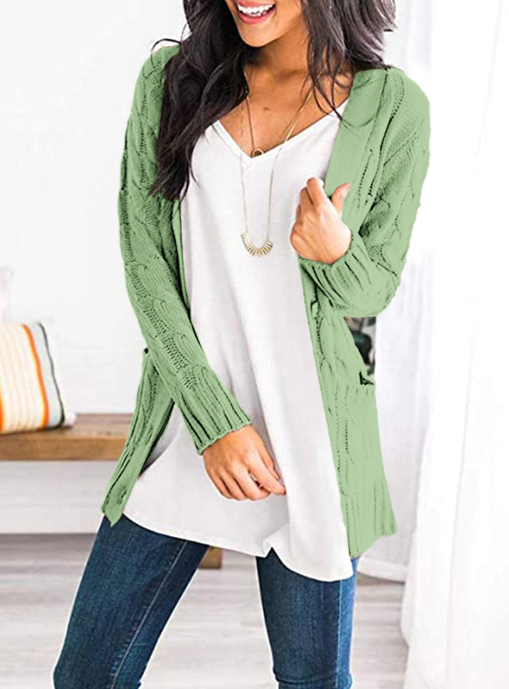 PRETTYGARDEN Women's Open Front Cardigan Sweaters Fall Fashion Button Down Cable Knit Chunky Winter Clothing Outerwear Coats