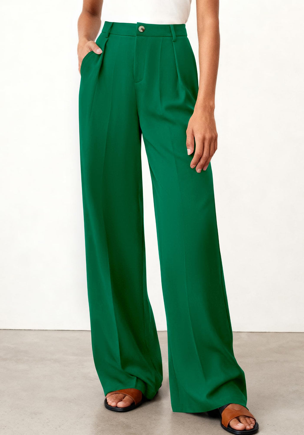 BTFBM Wide Leg Pants Woman High Waisted Button Business Casual Dressy Trousers Office Work Palazzo Pants Pockets