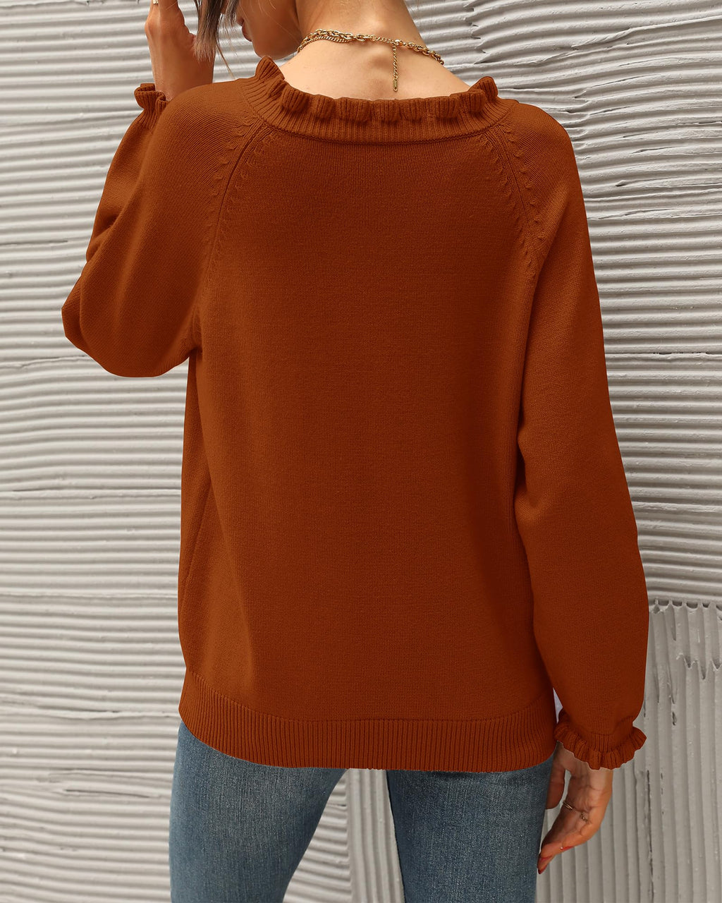 FreshPretty Womens Sweaters Fall Winter Clothes Long Sleeve Button Down Ruffle Crew Neck Casual Knitted Pullover Tops