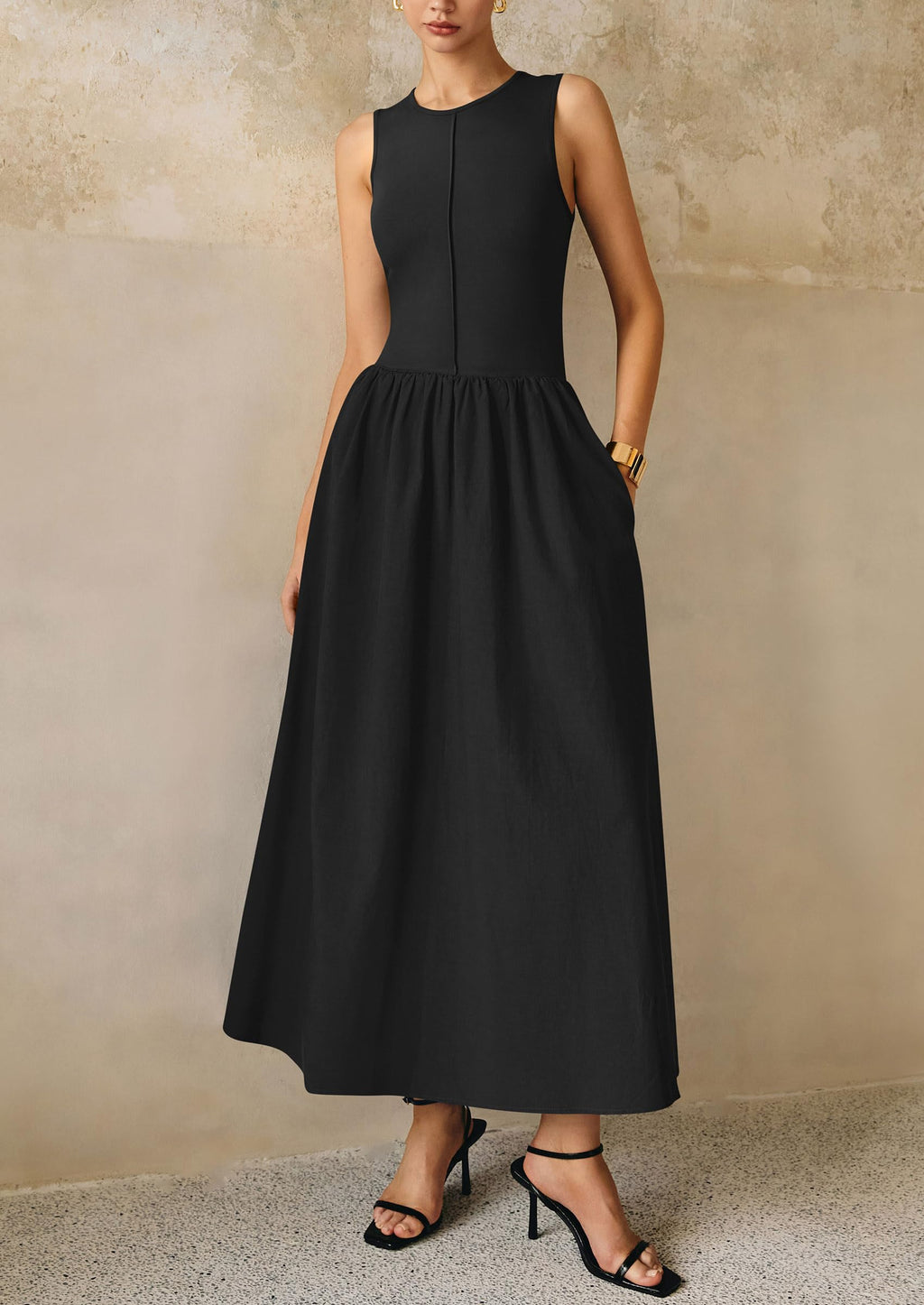 PRETTYGARDEN Maxi Dresses for Women Summer Casual Sleeveless Patchwork Flowy Vacation Sundress Knit Long Work Tank Dress