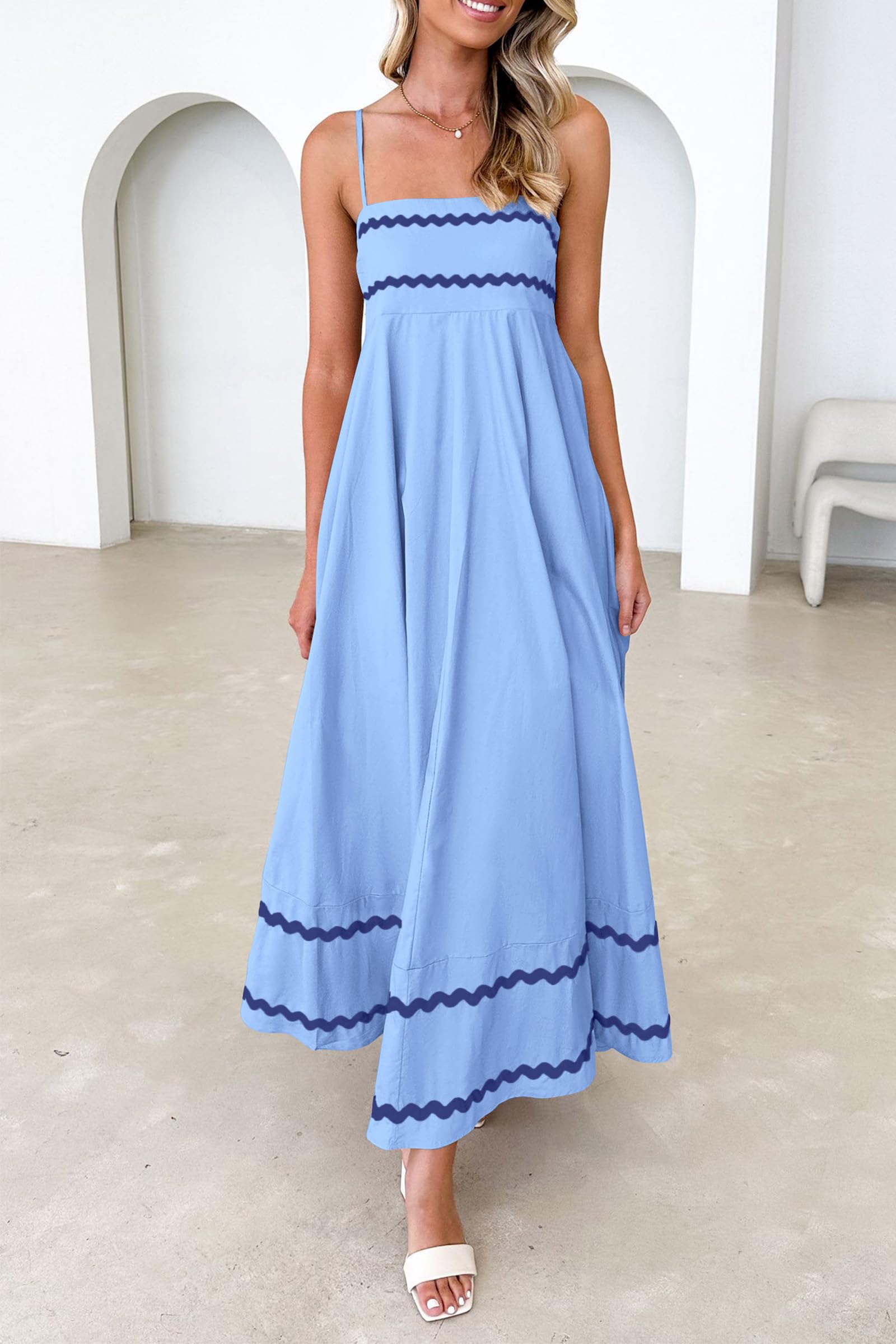 PRETTYGARDEN Women's Summer Flowy Maxi Dress Casual Sleeveless Spaghetti Strap Ruffle Beach Long Dresses