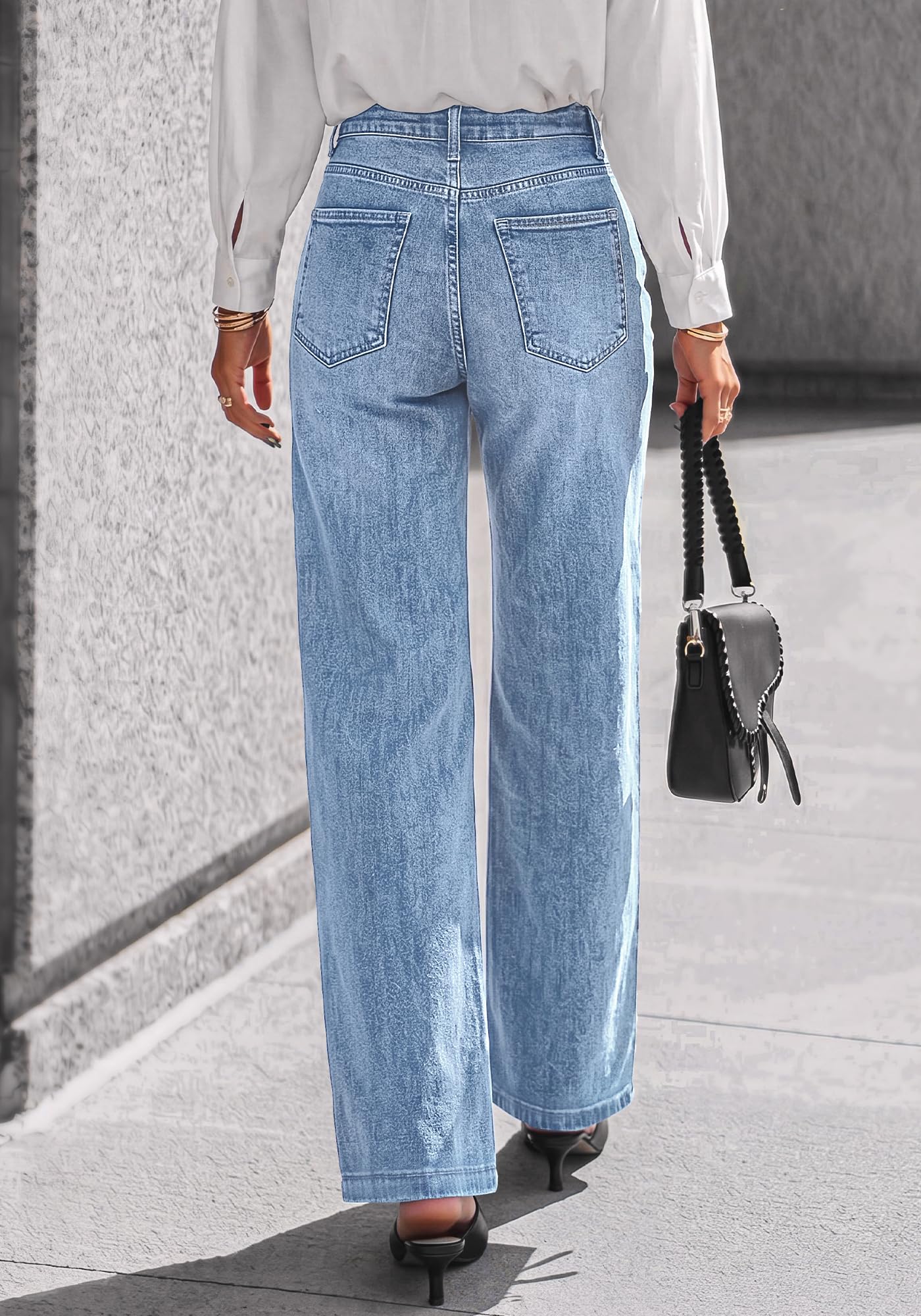 BTFBM Front Seam Stretchy Wide Straight Leg Jeans for Women Trendy Boyfriend Baggy Denim Jeans, High Waisted Palazzo Pants, 5-Pocket, Relaxed Fit, Full Length, Casual Bottoms, Fall Outfits