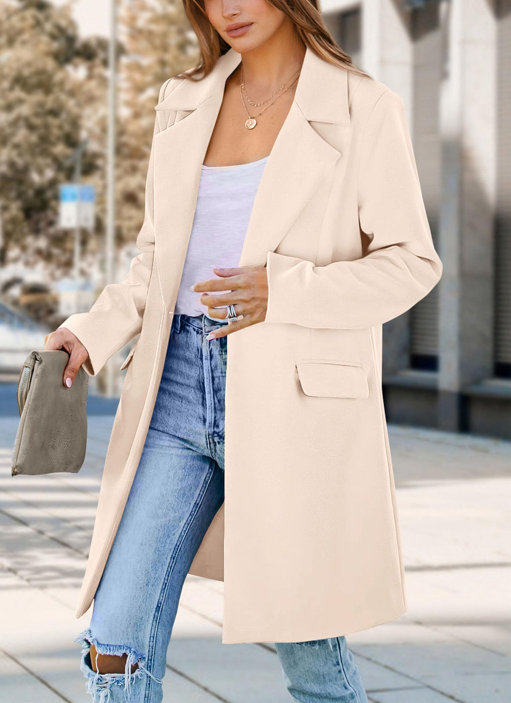 PRETTYGARDEN Women's Spring Fall Long Blazer Jackets Long Sleeve Lapel Pockets Loose Fit Work Casual Blazers Outerwear