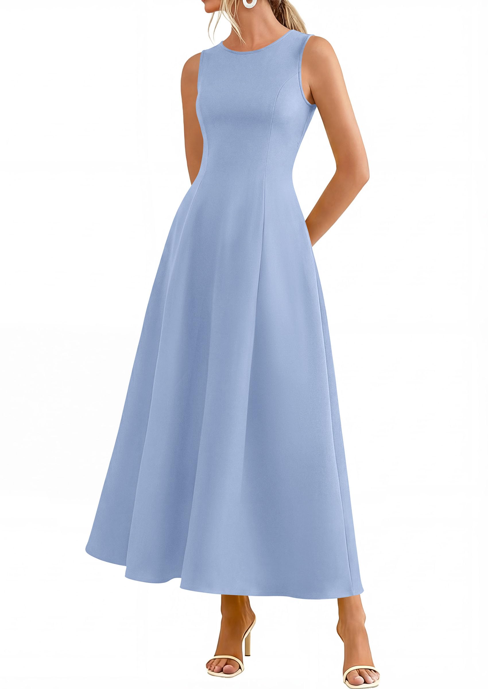 PRETTYGARDEN Women's Maxi Dress Summer Wedding Guest Spring A Line Long Tank Flowy Modest Sleeveless Cocktail Dresses