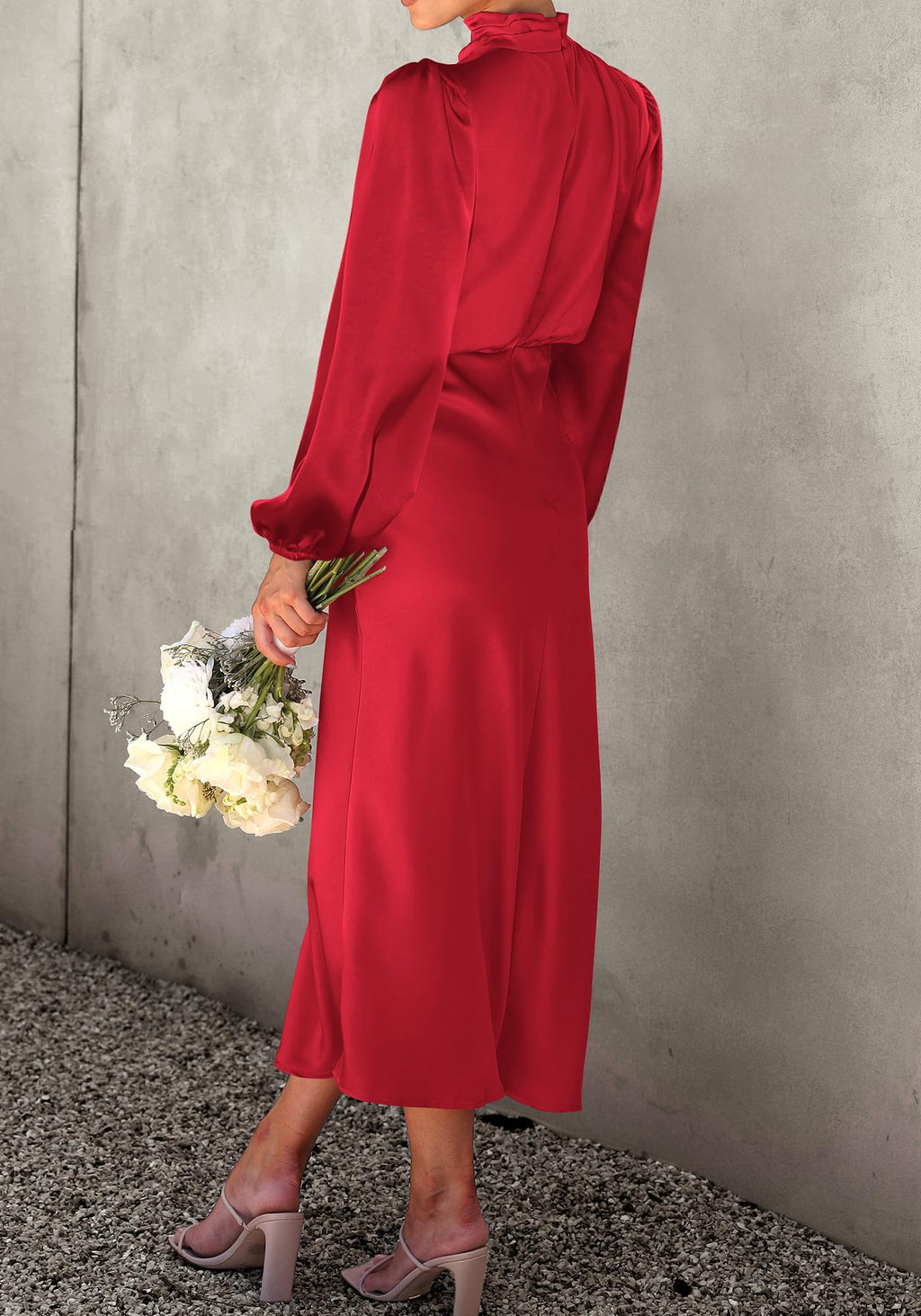 BTFBM Womens Mock Neck Satin Dress Spring Summer Long Sleeve Lightweight Formal Wedding Party Maxi Cocktail Dresses