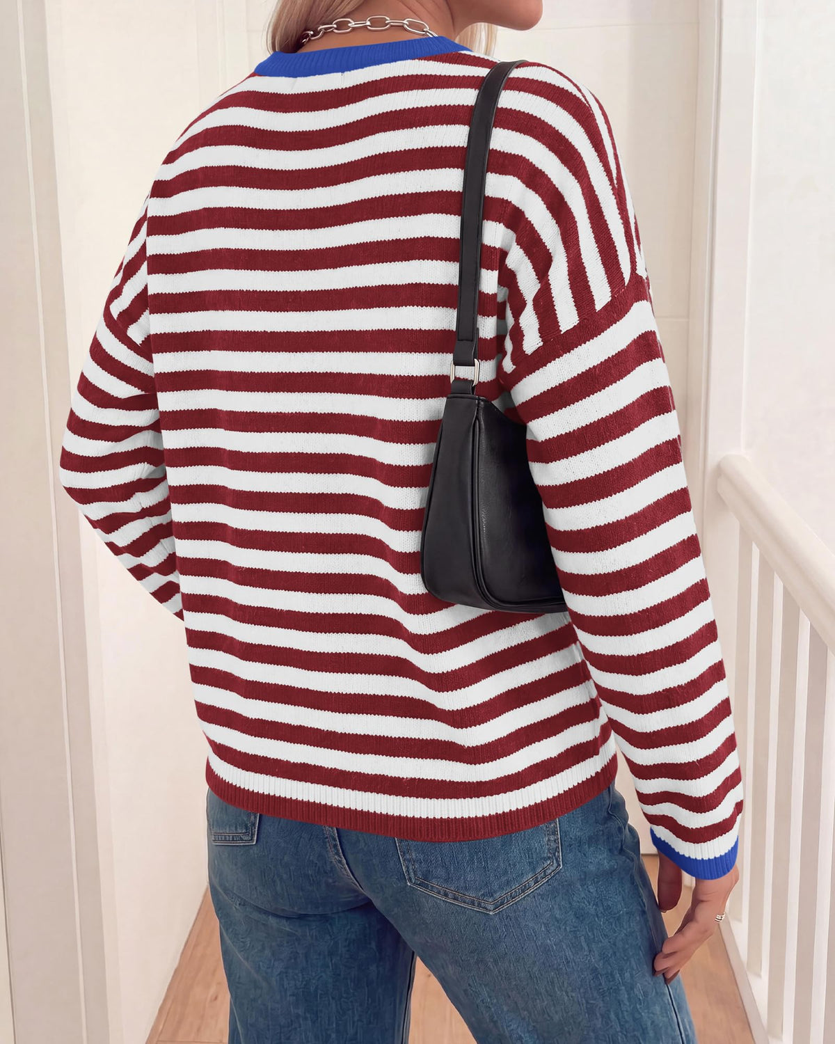 BTFBM Women's Lightweight Oversized Striped Sweater | Soft Knit Cozy Sweaters, Crew Neck Long Sleeve Pullover, y2k Color Block, Casual Holiday Outfits, Winter Fall Clothes