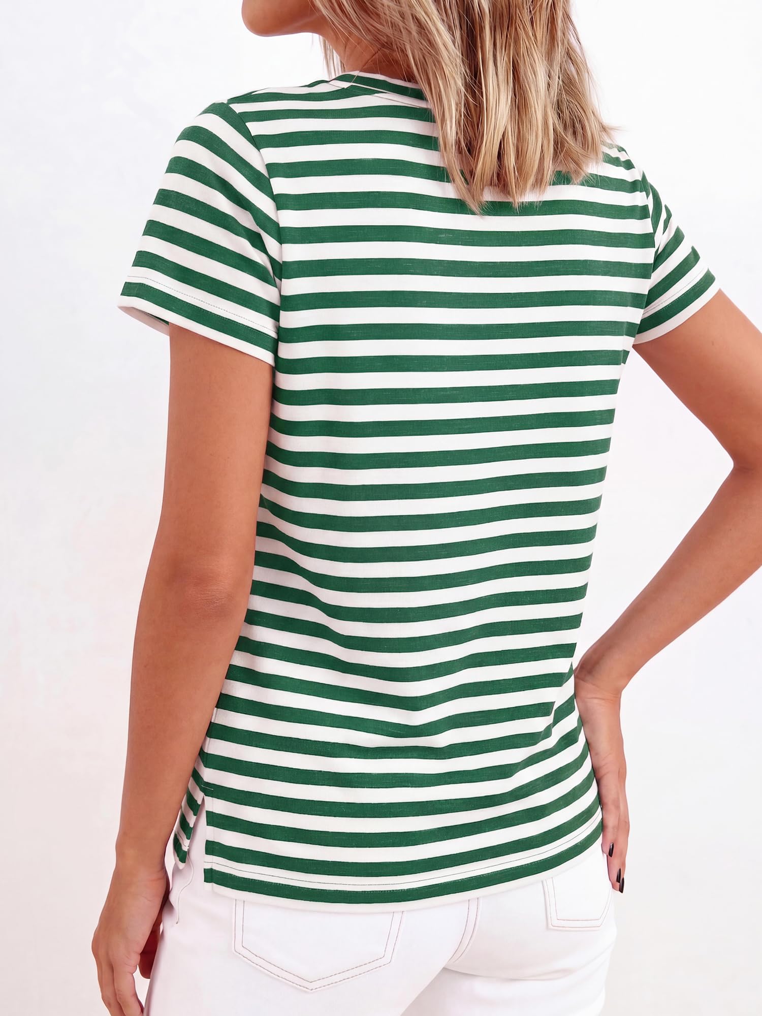 BTFBM Tops for Women Trendy Summer Crew Neck Short Sleeve T Shirts Striped Casual Vacation Blouse Basic Tee