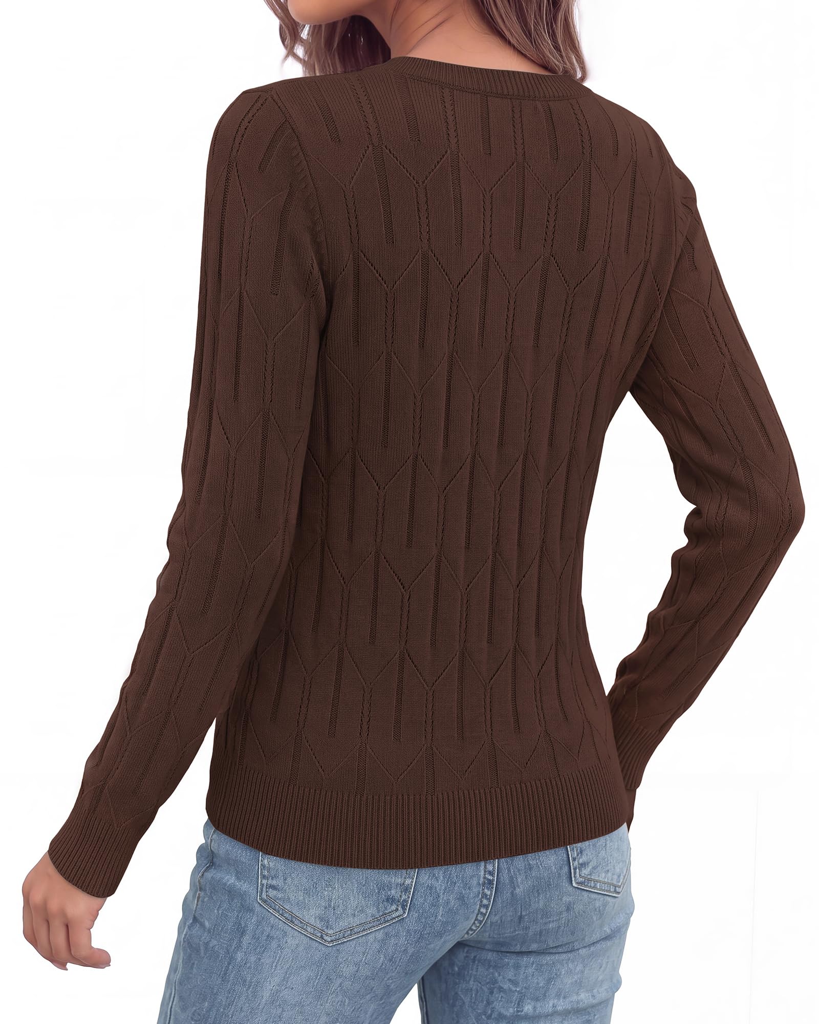 BTFBM Womens Sweaters Long Sleeve Crewneck Pullover Tops Dressy Casual Lightweight Knit Sweater,Small Hollow Out Boho Shirts, Fall Fashion,Winter Layer Basic Clothes,Business Casual Outfits
