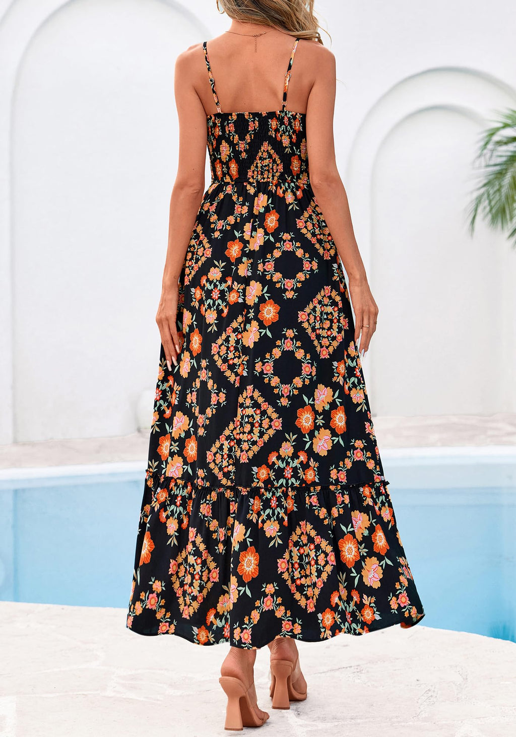 BTFBM Summer Dresses for Women Sundresses Sleeveless Spaghetti Strap Boho Beach Vacation Outfits Spring Maxi Dress