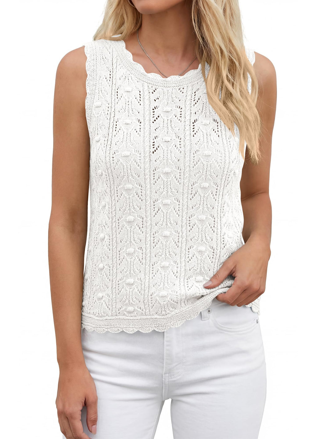 FreshPretty Crochet Tops for Women Sleeveless Knit Sweater Vest Tank Top Summer Spring Cover Ups Beach Vacation Clothes