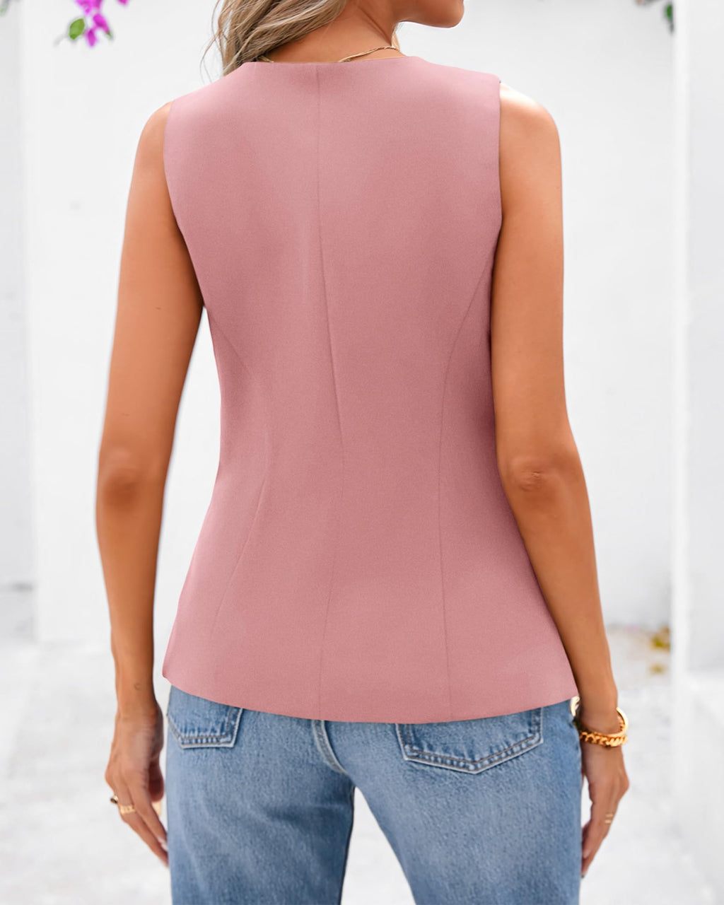 BTFBM Summer Sleeveless Blazer Vest For Women Dressy Button Down Round Neck Business Casual Outfits Work Suit Vests Tops