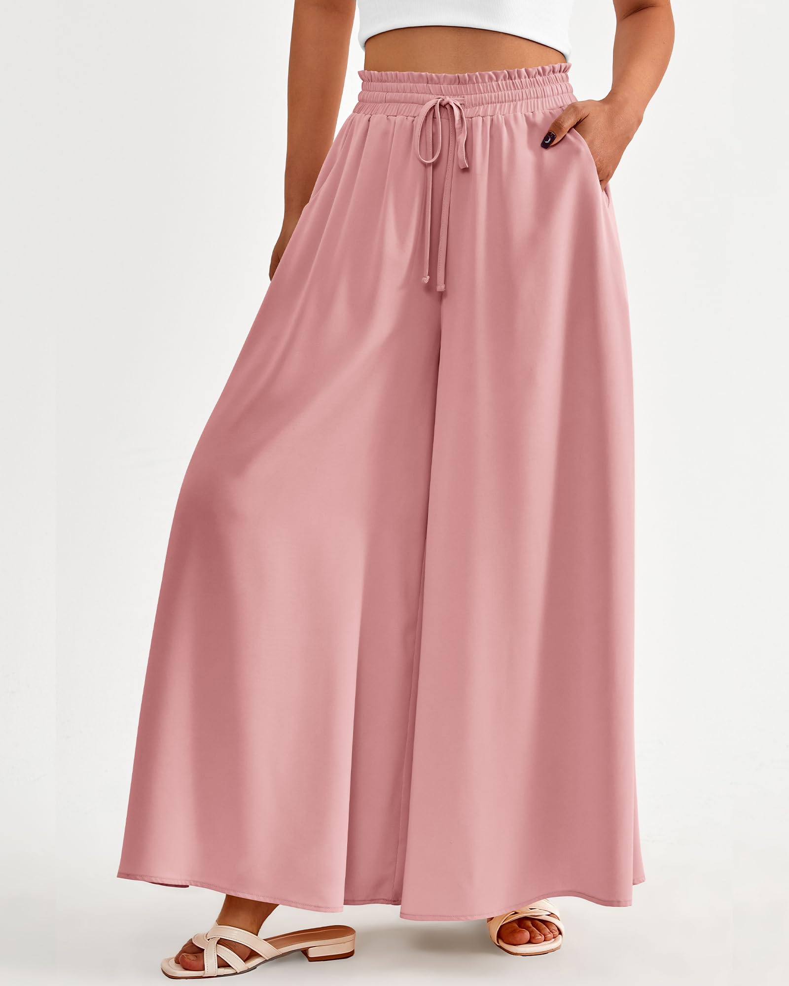BTFBM Women Casual High Waist Wide Leg Pants Spring Summer Long Palazzo Pants Pocket Lounge Beach Vacation Clothes