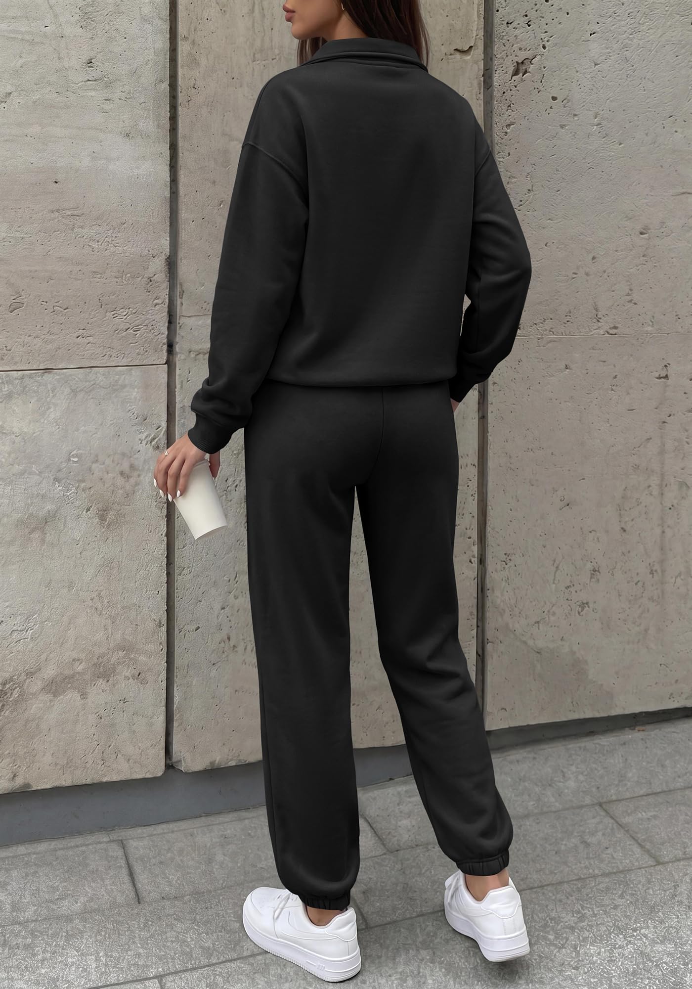 BTFBM Womens 2 Piece Outfits Sweatsuit Fleece Lounge Sets Quarter Zip Pullover Sweatshirt,Baggy Jogger Sweatpants,Fall Fashion Clothing,Airport Travel Matching Sweat Set