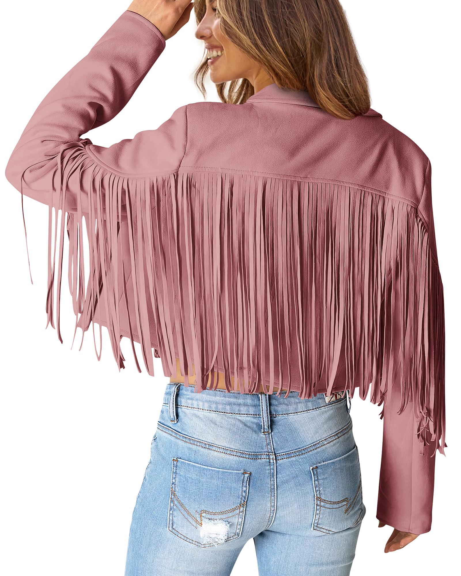 PRETTYGARDEN Women's Fringe Faux Suede Leather Jackets Fall Fashion Tassel Motorcycle Cropped Coats