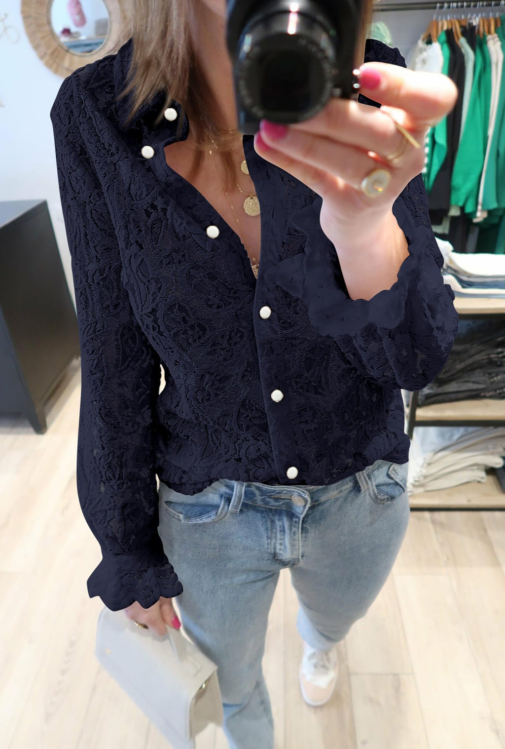FreshPretty Long Sleeve Lace Blouses for Women Spring Dressy Casual Button Down Shirts Date Night Outfit Club Party Tops