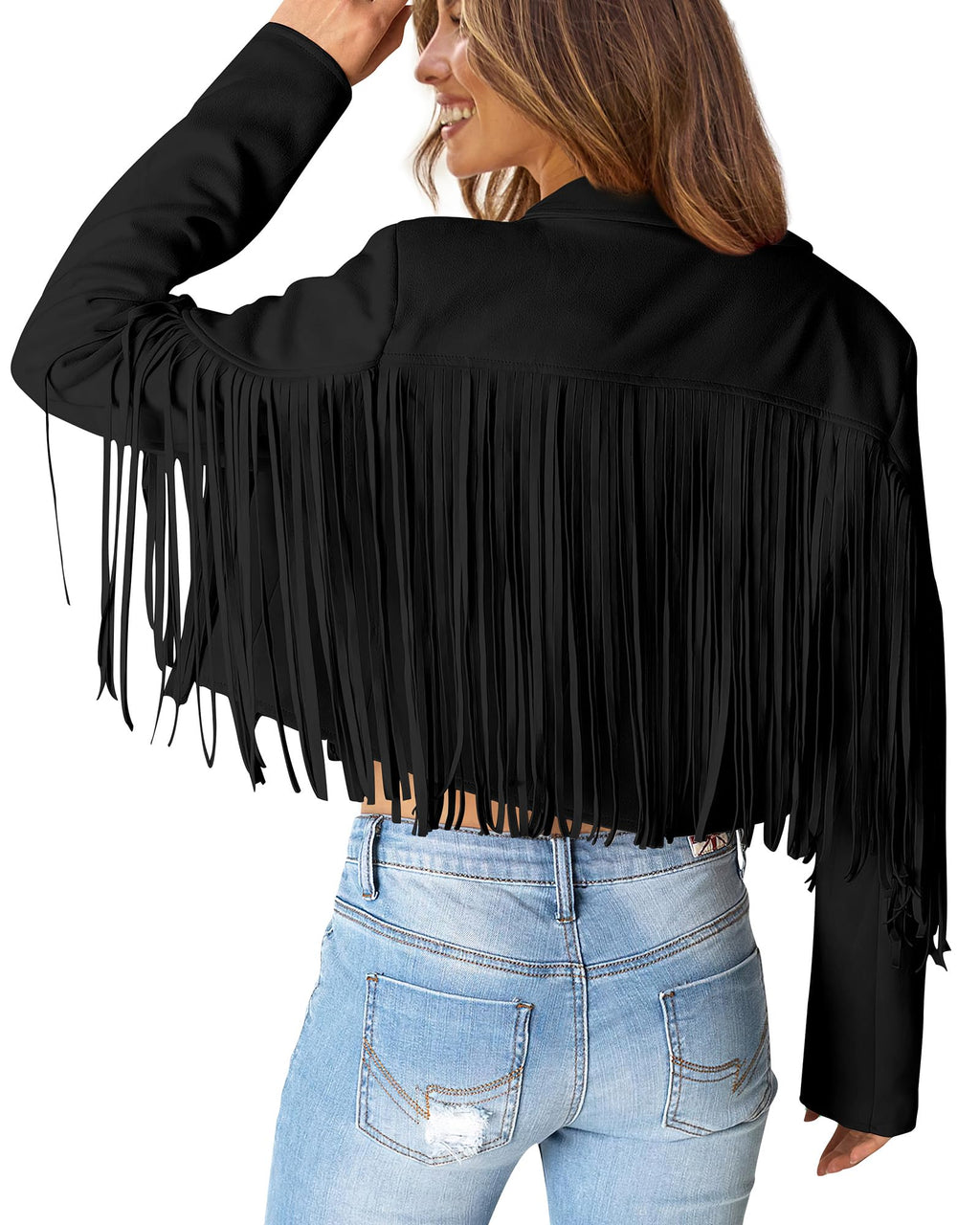 PRETTYGARDEN Women's Fringe Faux Suede Leather Jackets Fall Fashion Tassel Motorcycle Cropped Coats