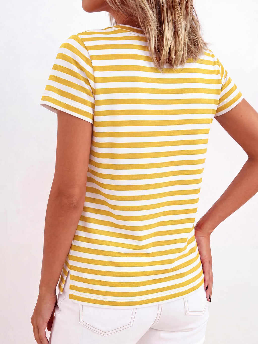 BTFBM Tops for Women Trendy Summer Crew Neck Short Sleeve T Shirts Striped Casual Vacation Blouse Basic Tee