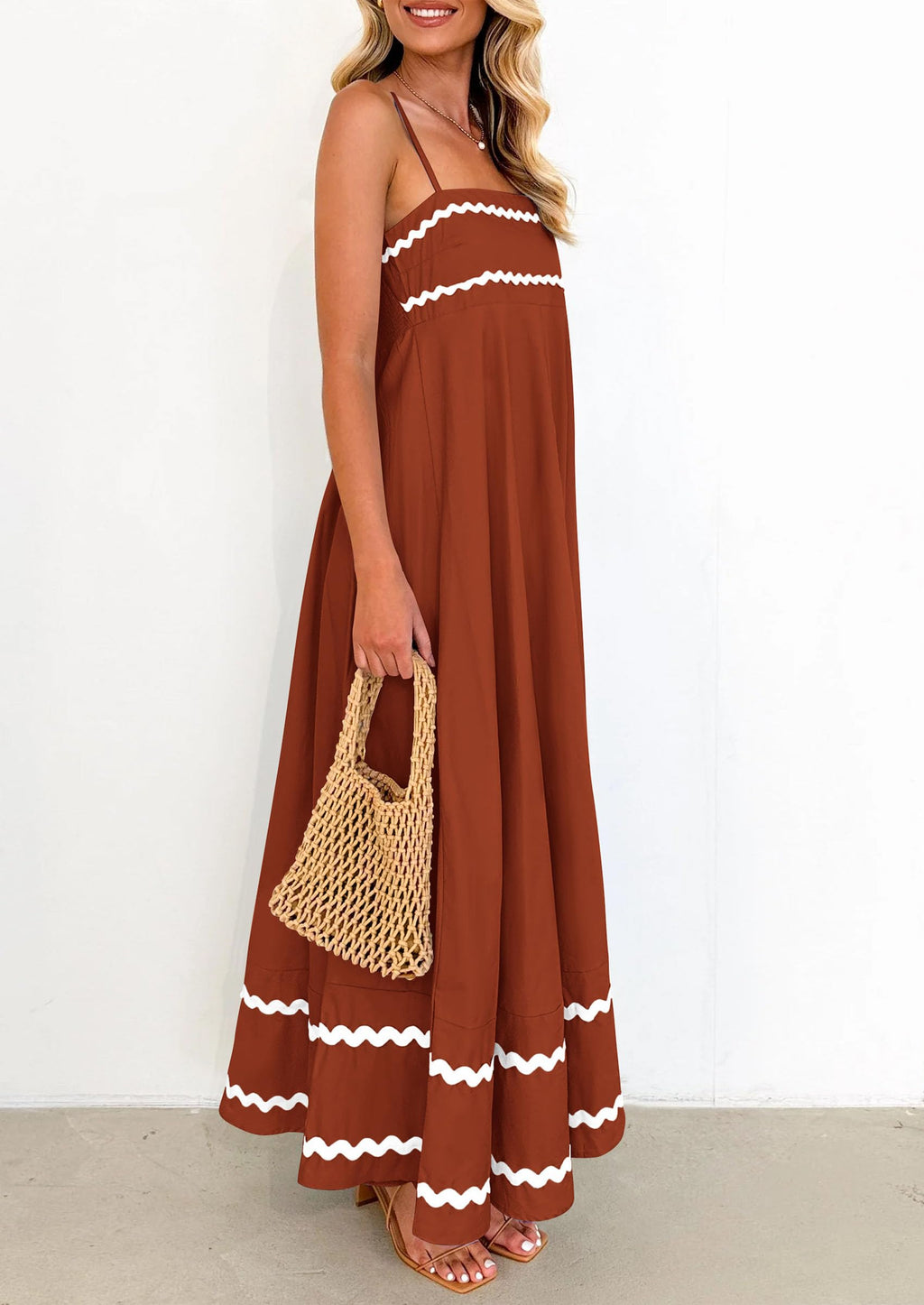 PRETTYGARDEN Women's Summer Flowy Maxi Dress Casual Sleeveless Spaghetti Strap Ruffle Beach Long Dresses