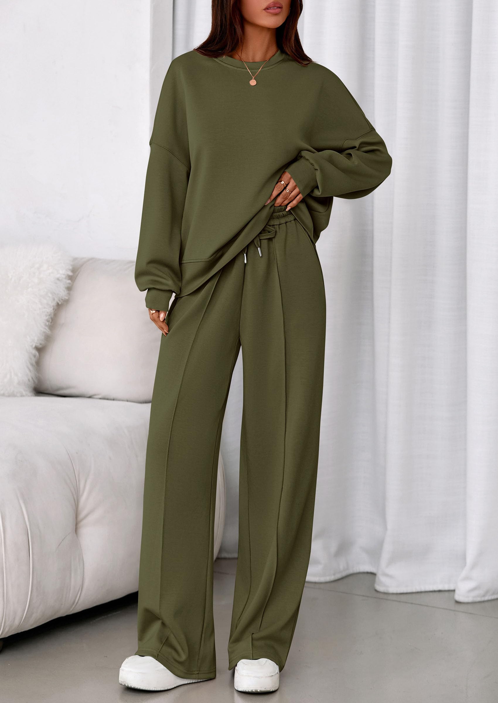 PRETTYGARDEN 2 Piece Sets For Women Fall Trendy Long Sleeve Sweatshirt Wide Leg Pants Loungewear Set Matching Sweatsuit