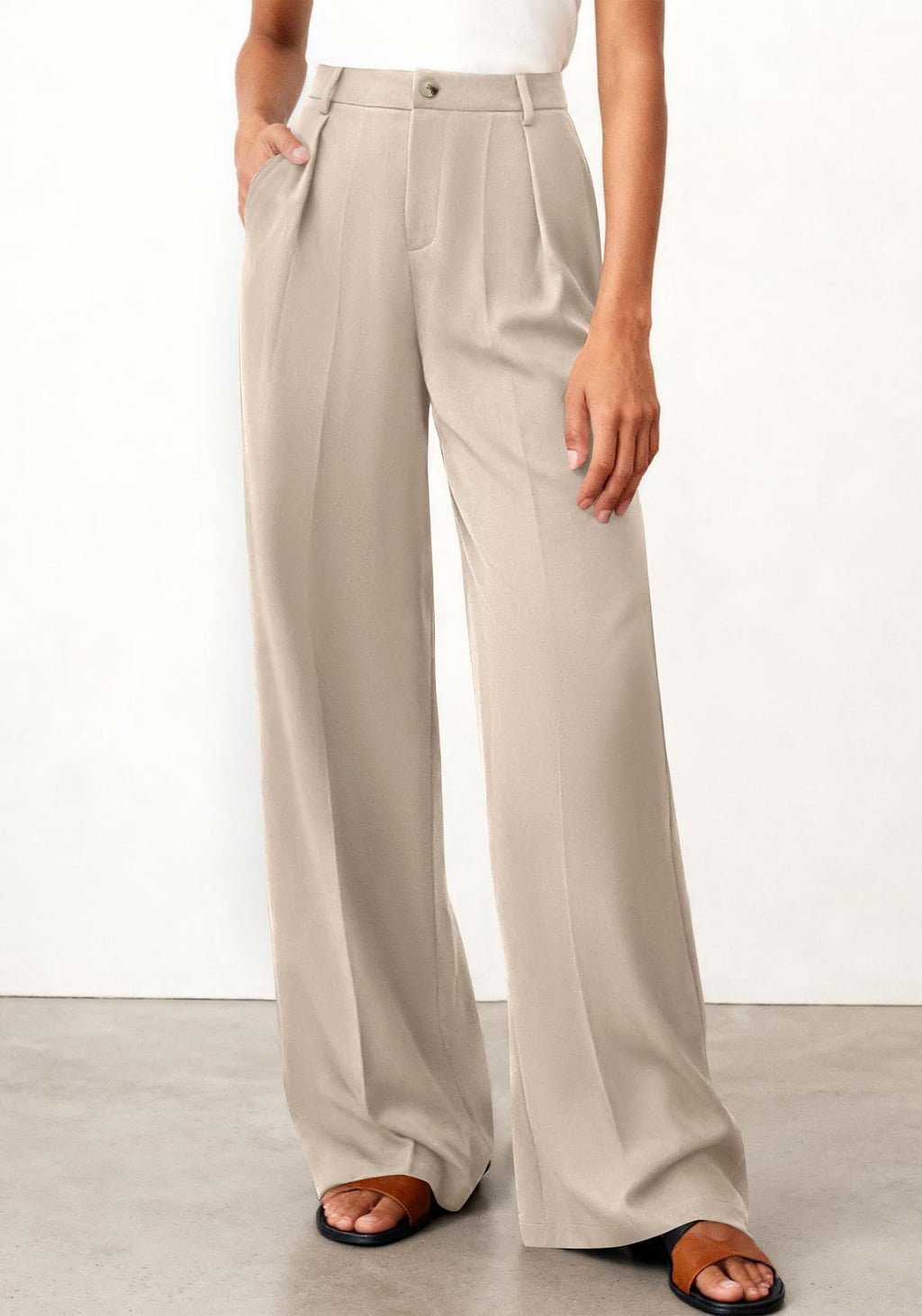 BTFBM Wide Leg Pants Woman High Waisted Button Business Casual Dressy Trousers Office Work Palazzo Pants Pockets