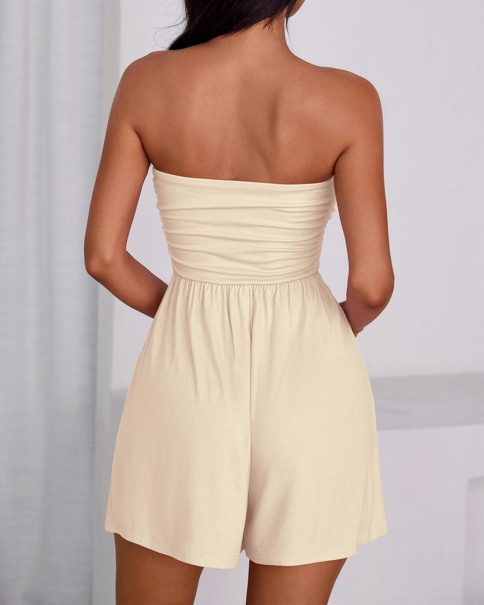 BTFBM Womens Romper Spring Summer Strapless Tube Tops Beach Vacation Clothes Boho Loose Shorts Jumpsuits Pockets