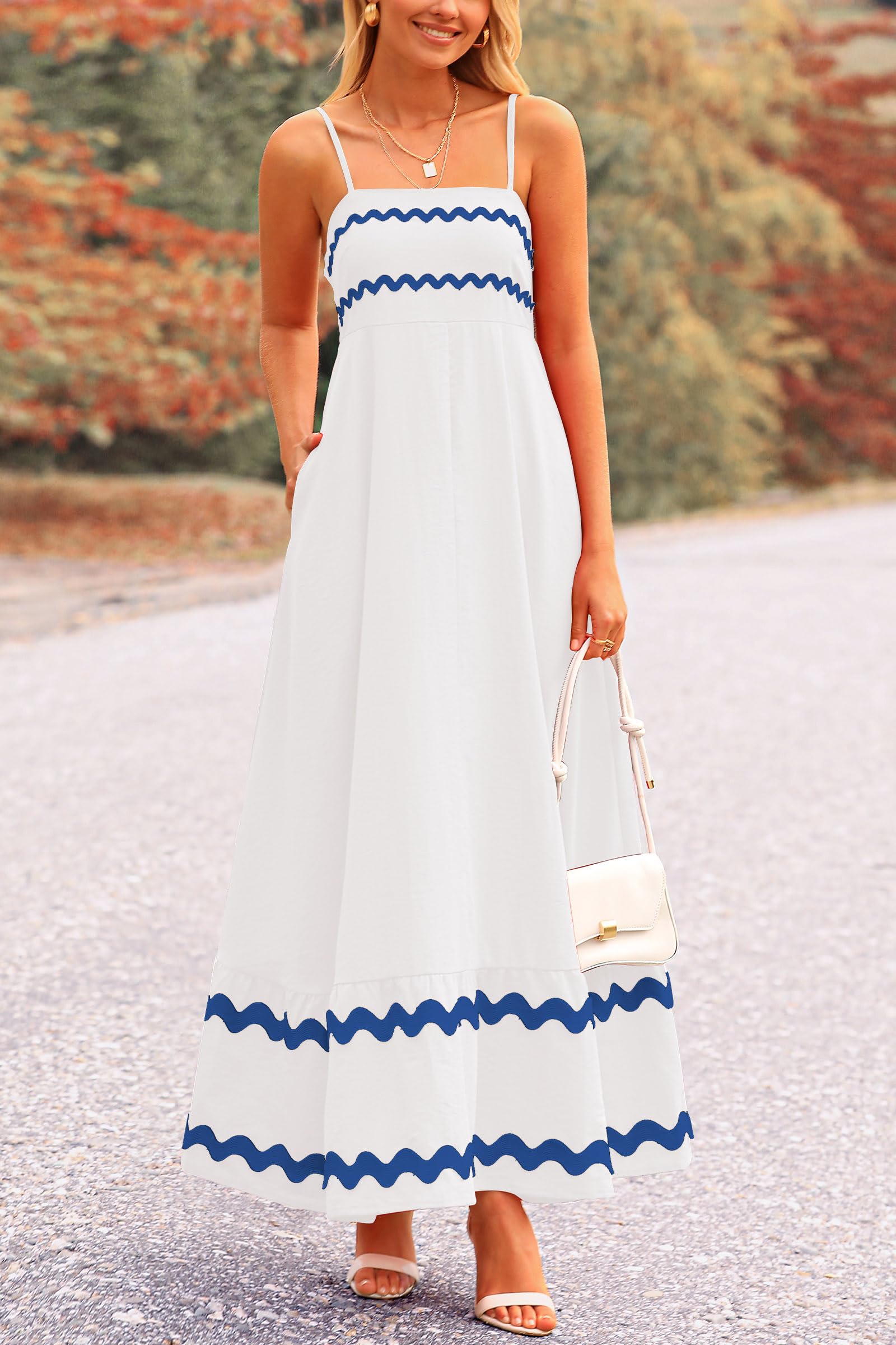 PRETTYGARDEN Women's Summer Flowy Maxi Dress Casual Sleeveless Spaghetti Strap Ruffle Beach Long Dresses