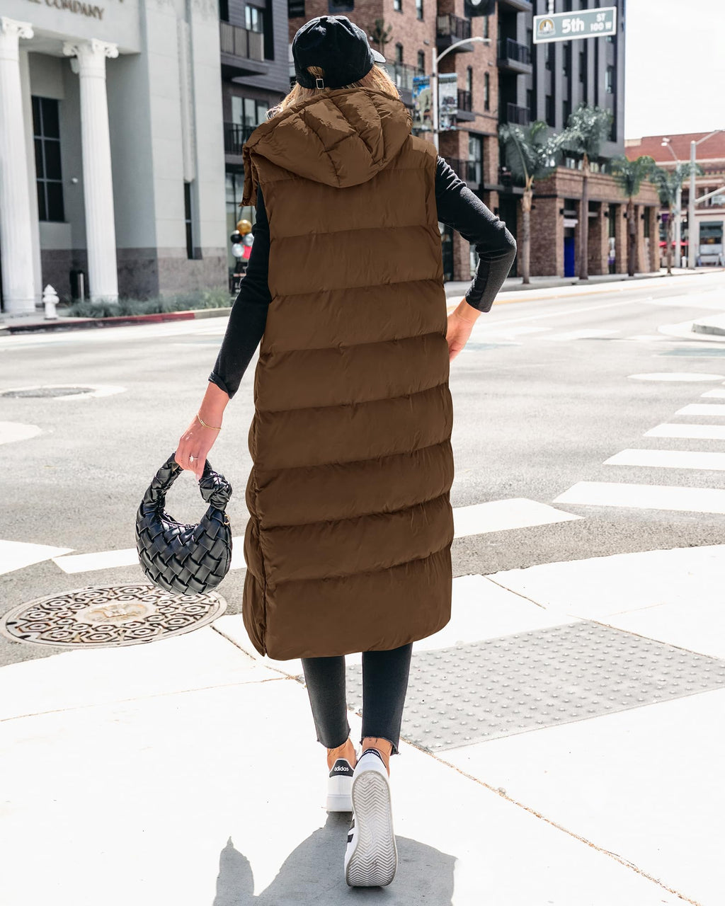 FreshPretty Long Puffer Vest Women Quilted Hooded Button Down Zip Up Sleeveless Vests Outerwear Padded Jacket Fall Winter Coat