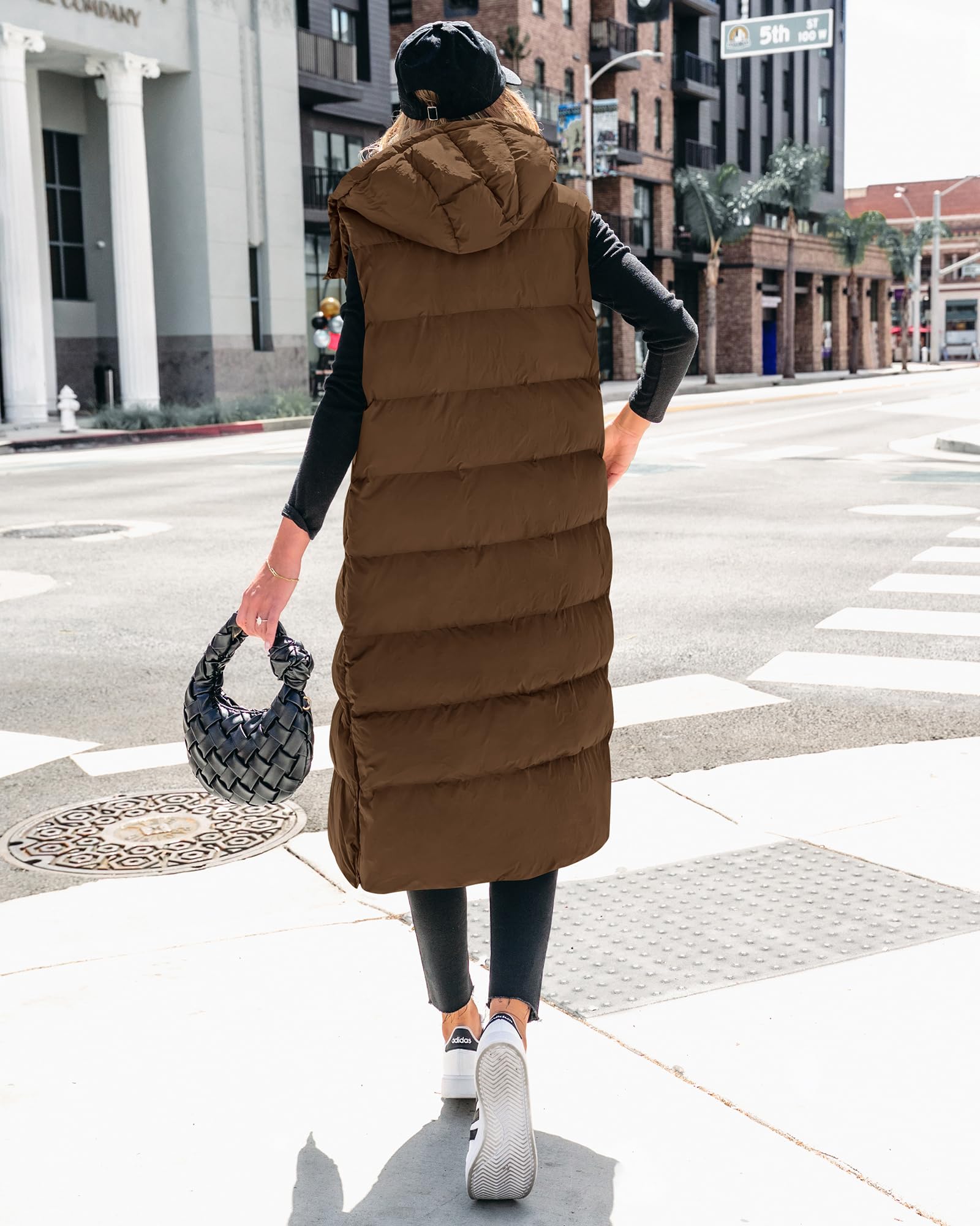 FreshPretty Long Puffer Vest Women Quilted Hooded Button Down Zip Up Sleeveless Vests Outerwear Padded Jacket Fall Winter Coat