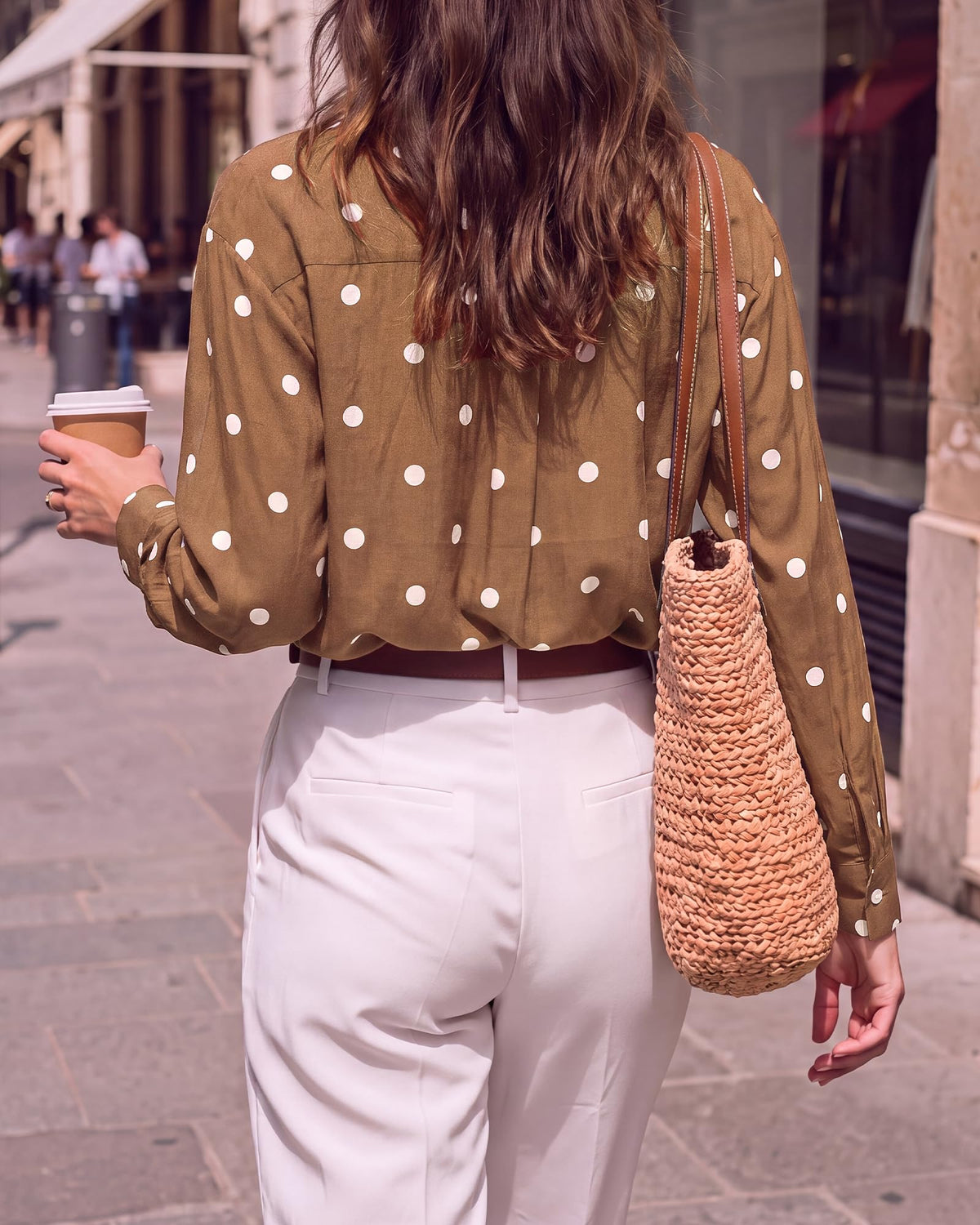 BTFBM Womens Blouses Dressy Casual Floral Long Sleeve Shirts Polka Dot Tops Classic Lapel Collar,Button Cuffs,V Neck Button Down Shirt,Business Casual Outfits,Early Fall Fashion Clothing Trendy