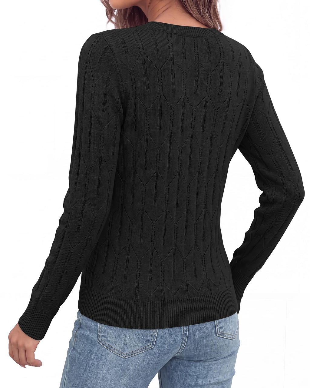BTFBM Womens Sweaters Long Sleeve Crewneck Pullover Tops Dressy Casual Lightweight Knit Sweater,Small Hollow Out Boho Shirts, Fall Fashion,Winter Layer Basic Clothes,Business Casual Outfits