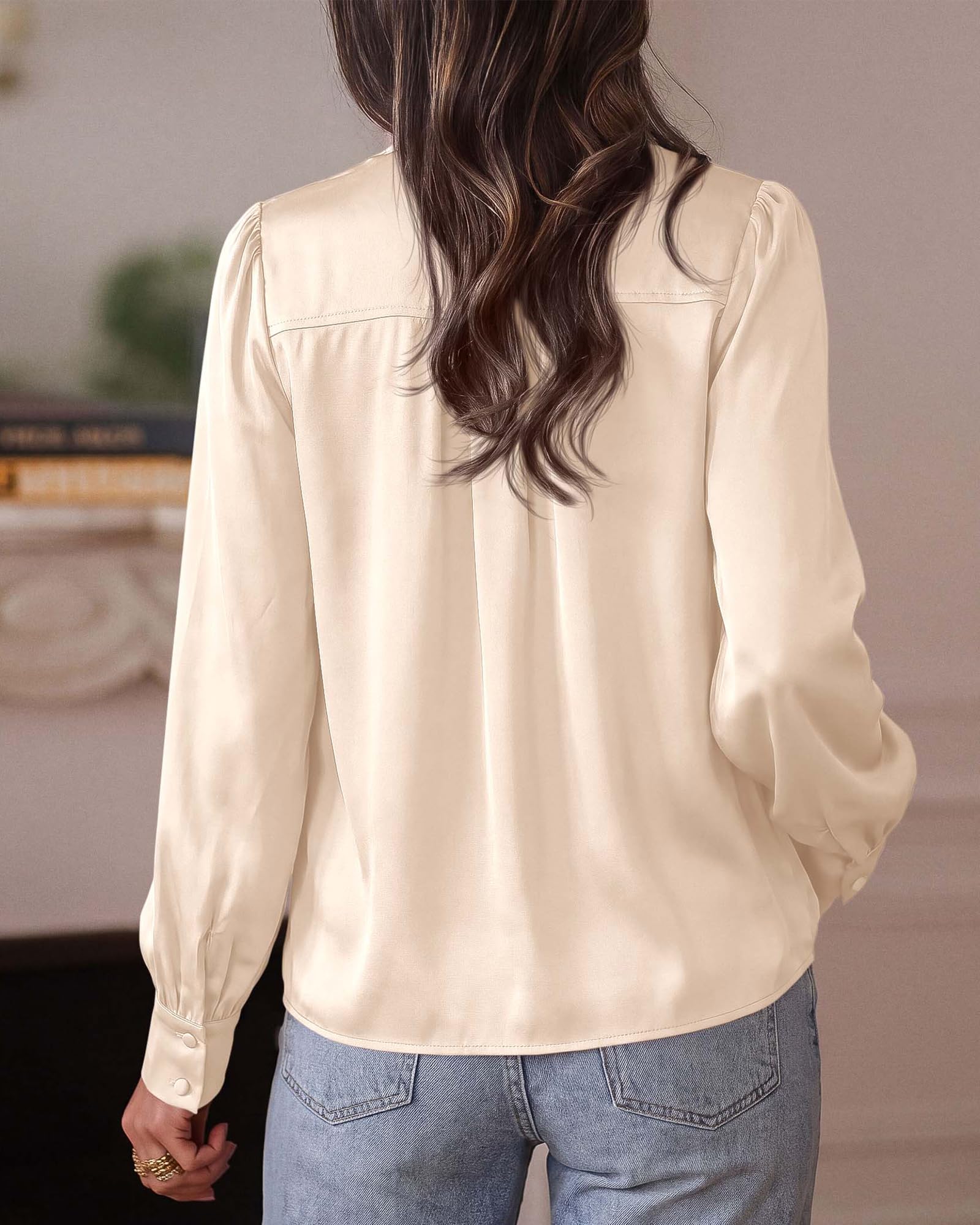 BTFBM Satin Blouses for Women Dressy Casual | Lightweight,V Neck,Long Sleeve Tops,Going Out Outfits,Fall Fashion Clothing