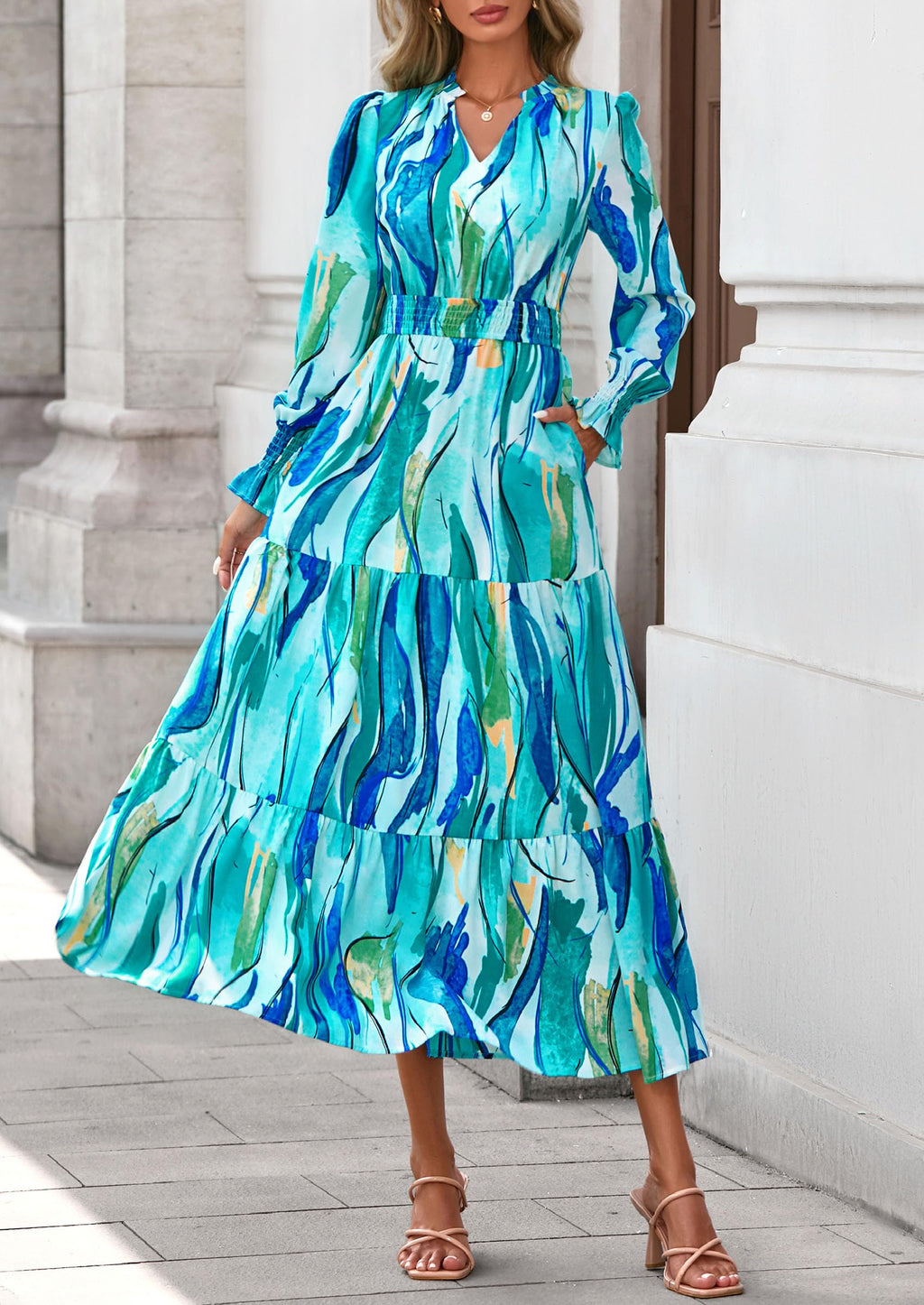 PRETTYGARDEN Women's Floral Maxi Dress Fall Long Sleeve V Neck Casual A Line Long Flowy Boho Party Dresses