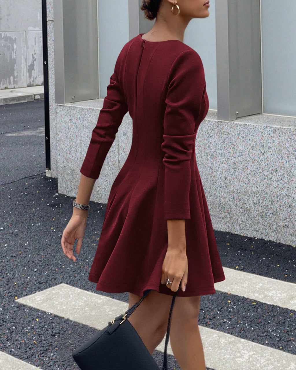 BTFBM Spring Dresses for Women Long Sleeve High Waist Pleated Flowy A Line Party Wedding Guest Dress Business Casual